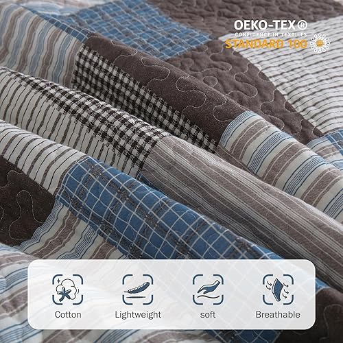 Miniatura 4 de Y-PLWOMEN Colchas a cuadros tamaño Queen  Colcha de 100% algodón con 2 fundas de almohada, juego de ropa de cama acolchado ligero y transpirable,