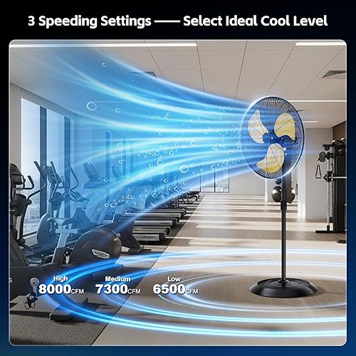 Miniatura 4 de Uthfy Ventilador de pedestal de 24 pulgadas 8000 CFM oscilante, ventilador de pie de alta velocidad con 3 velocidades, altura ajustable,
