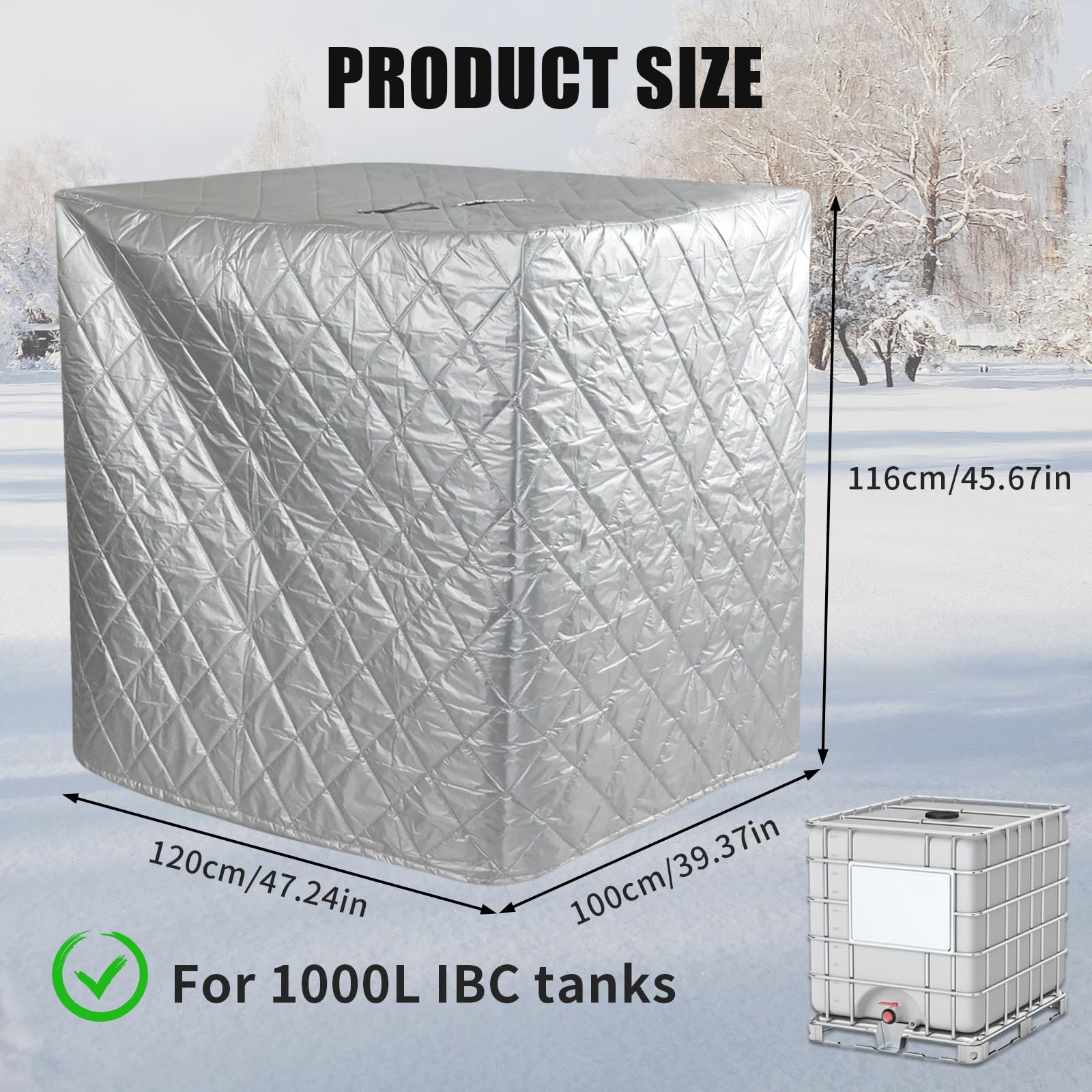 IBC - Cubierta térmica para depósitos IBC contenedores, protección contra heladas IBC, aislamiento térmico, lona para depósito de agua IBC, 120 x 100 x 116 cm (blanco)