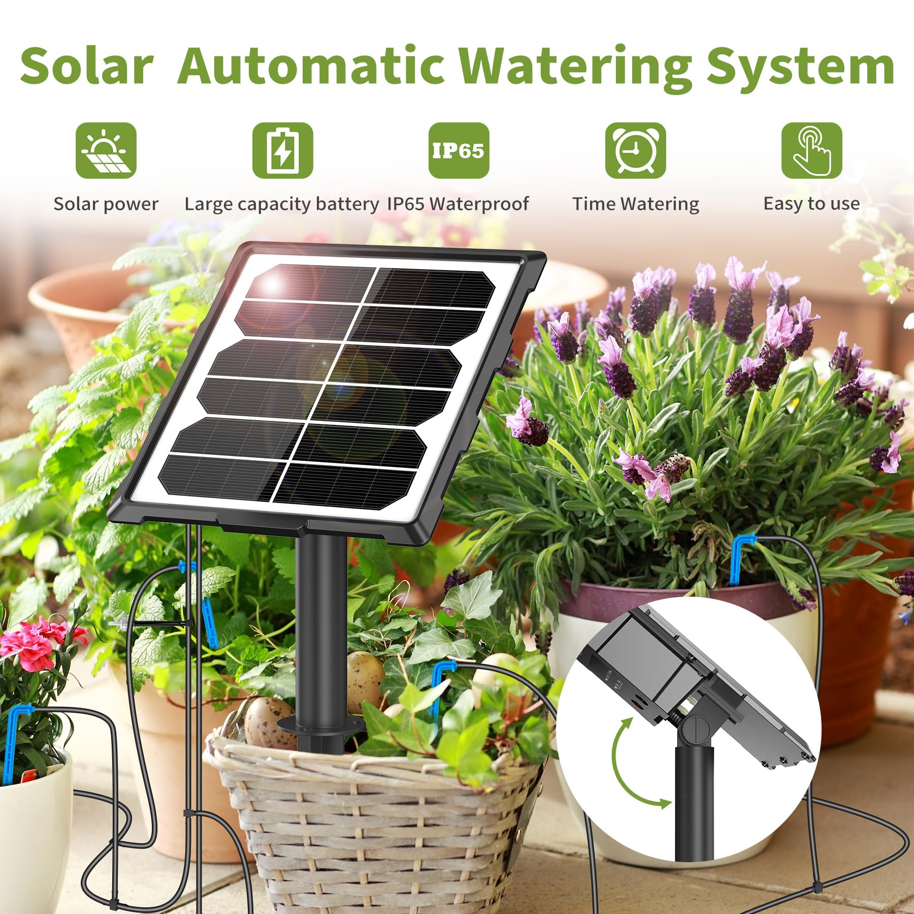 Forever Speed Arrosage Automatique Solaire pour Jardin avec Capteur D'eau, Kits D'arrosage Automatiques Goutte à Goutte 6 Modes + 15M Tuyau pour Jardin, Balcon, Plantes