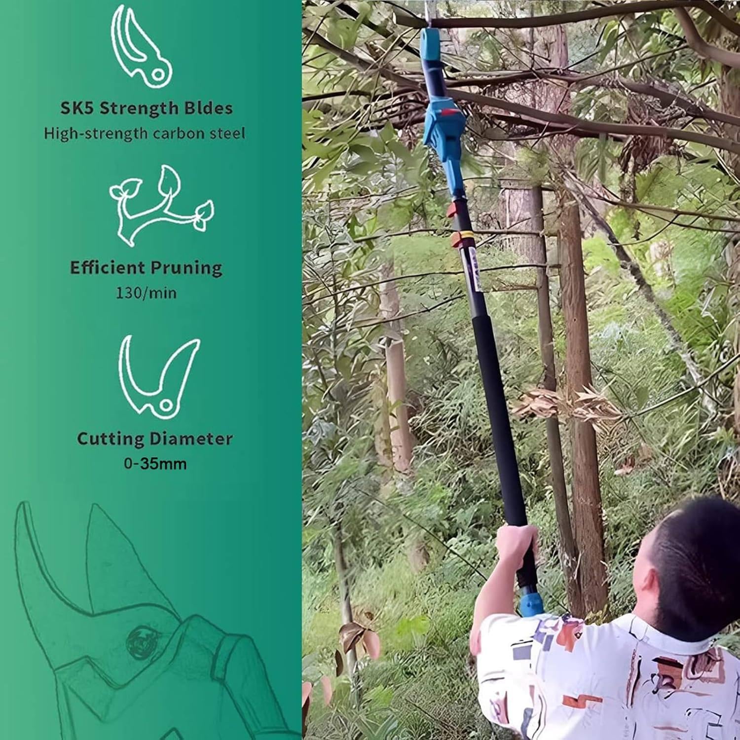 Zestaw 4 w 1 piła na tyczce i sekator, 8-calowa mini piła łańcuchowa, sekator akumulatorowy z tyczką przedłużającą, 2 baterie 13000 mAh, przycinarka do gałęzi i gałęzi