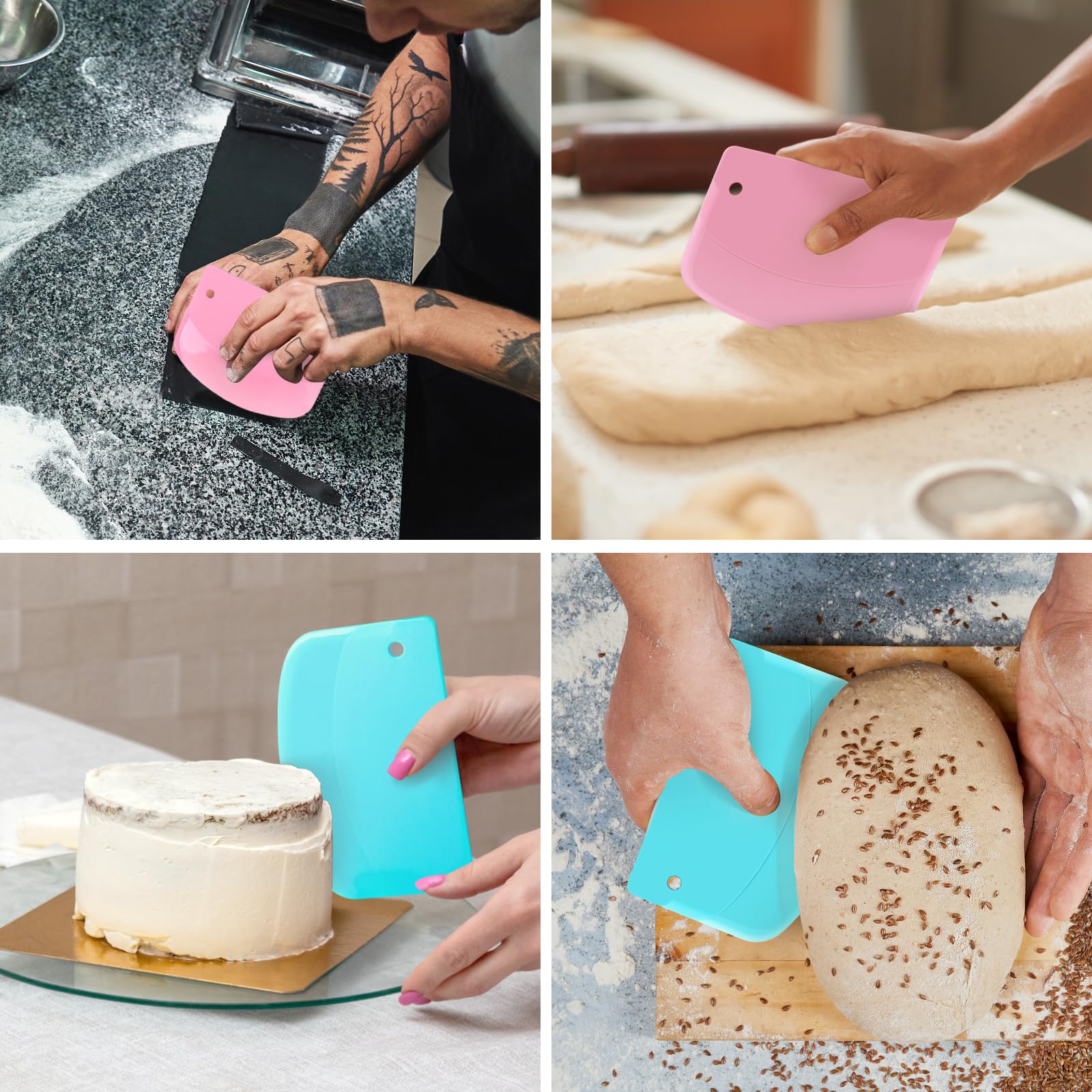 Schüsselschaber, Mehrzweck-Teigschaber, Küchenutensilien, 2 Stück, flexibler Kunststoff, Küchen-Gebäckschneider, Lebensmittelschaber für Brot, Teig, Backen, Kuchen, Fondant, Zuckerguss.