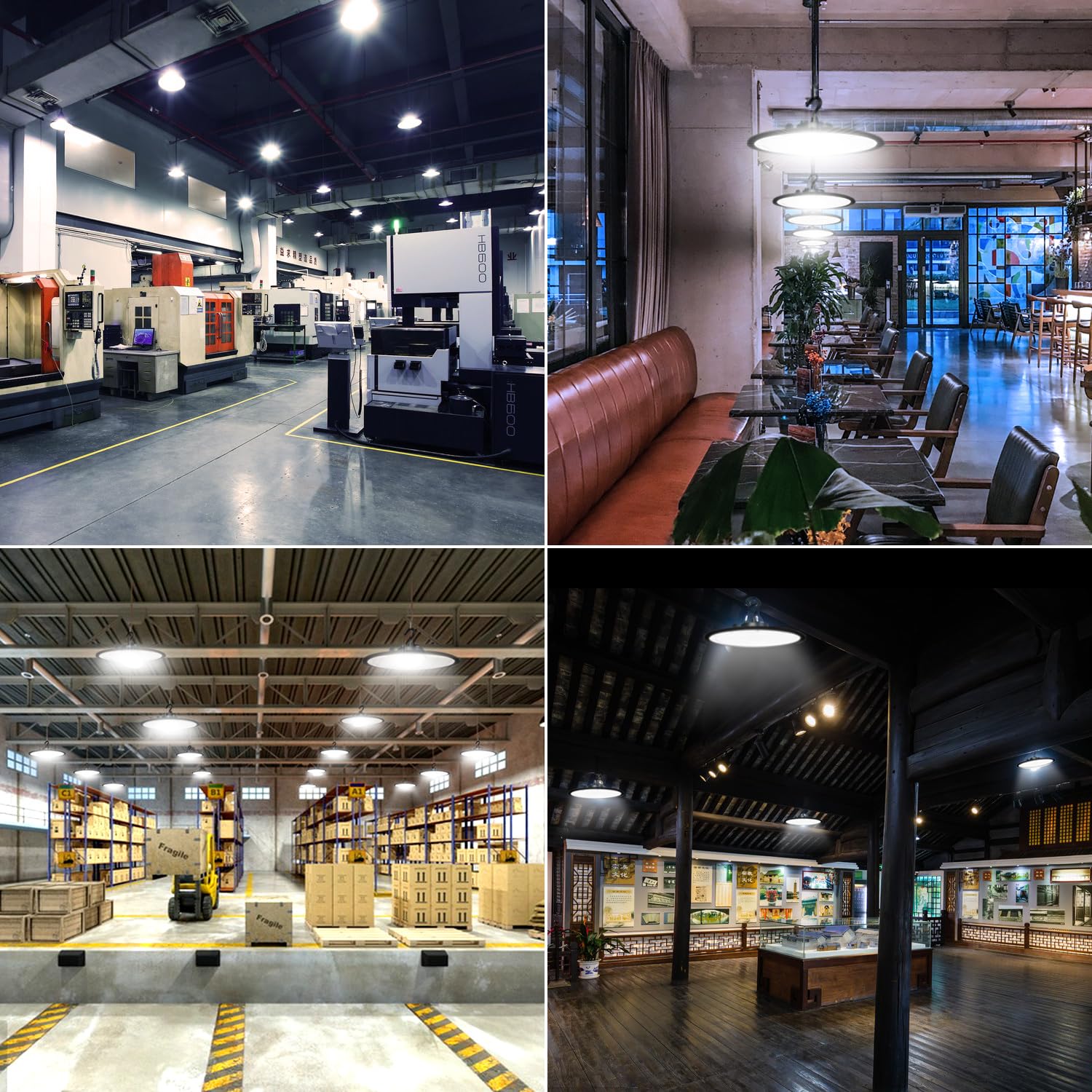 300W Focos Led Interior Techo, 30000LM Naves Industriales LED IP65 Campana Industrial UFO Foco LED Taller Lámpara para Fábricas, Aeropuerto, Patio, Restaurante