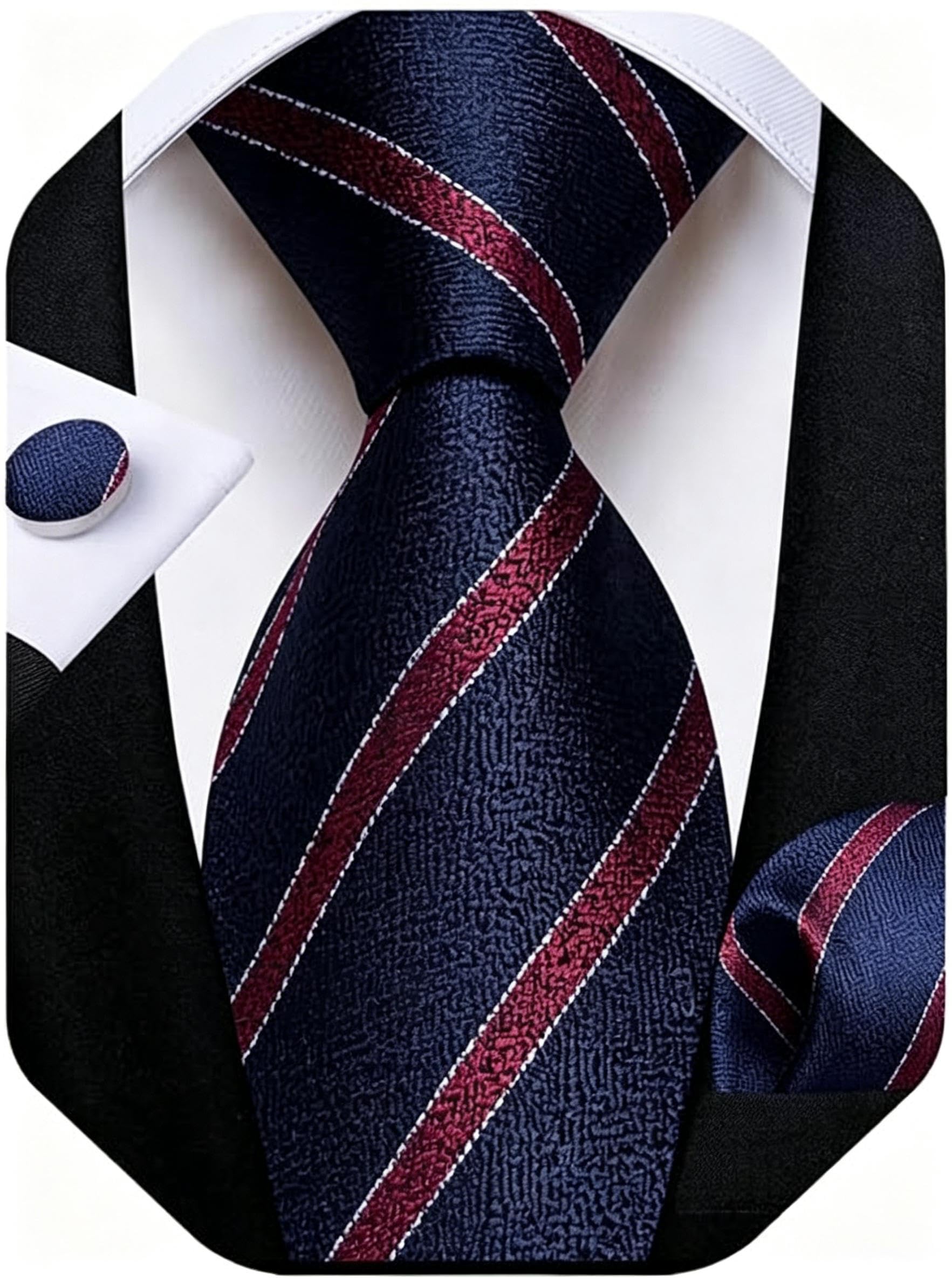DiBanGu Striped Ties for Men Silk Woven Plaid Necktie | Classic Stripe Pattern,Soft Silk,Wear-resistant,Pocket Square and Cufflinks,Great Gift for Birthday,Business,Meeting
