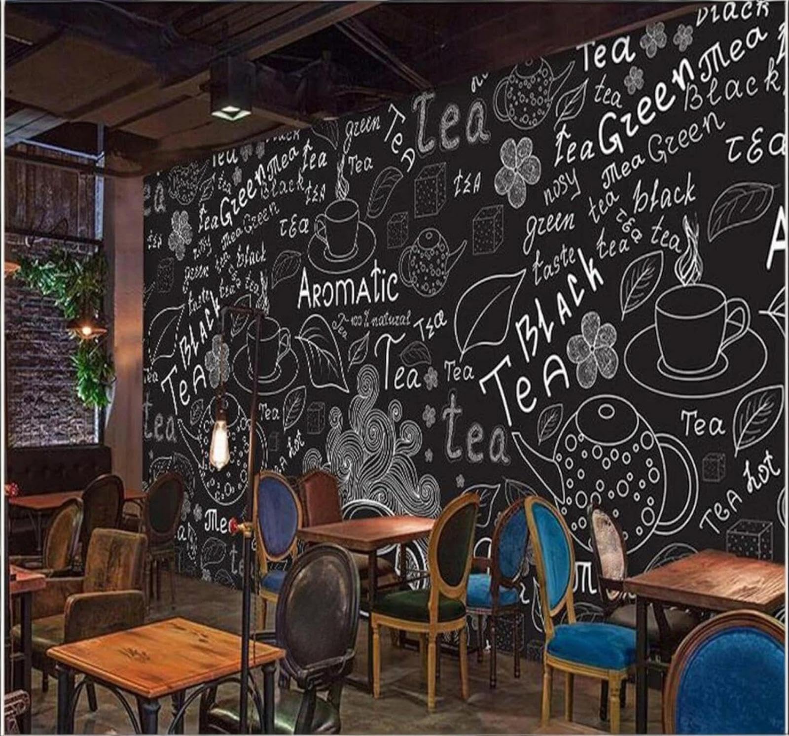 XLMING Creative Chalkboard Style Black and White Leaves Café 3D Wallpaper Silky Texture Home Study Office Grey Dining Room Sofa Bedroom Living Room TV Backdrop-430cm×300cm