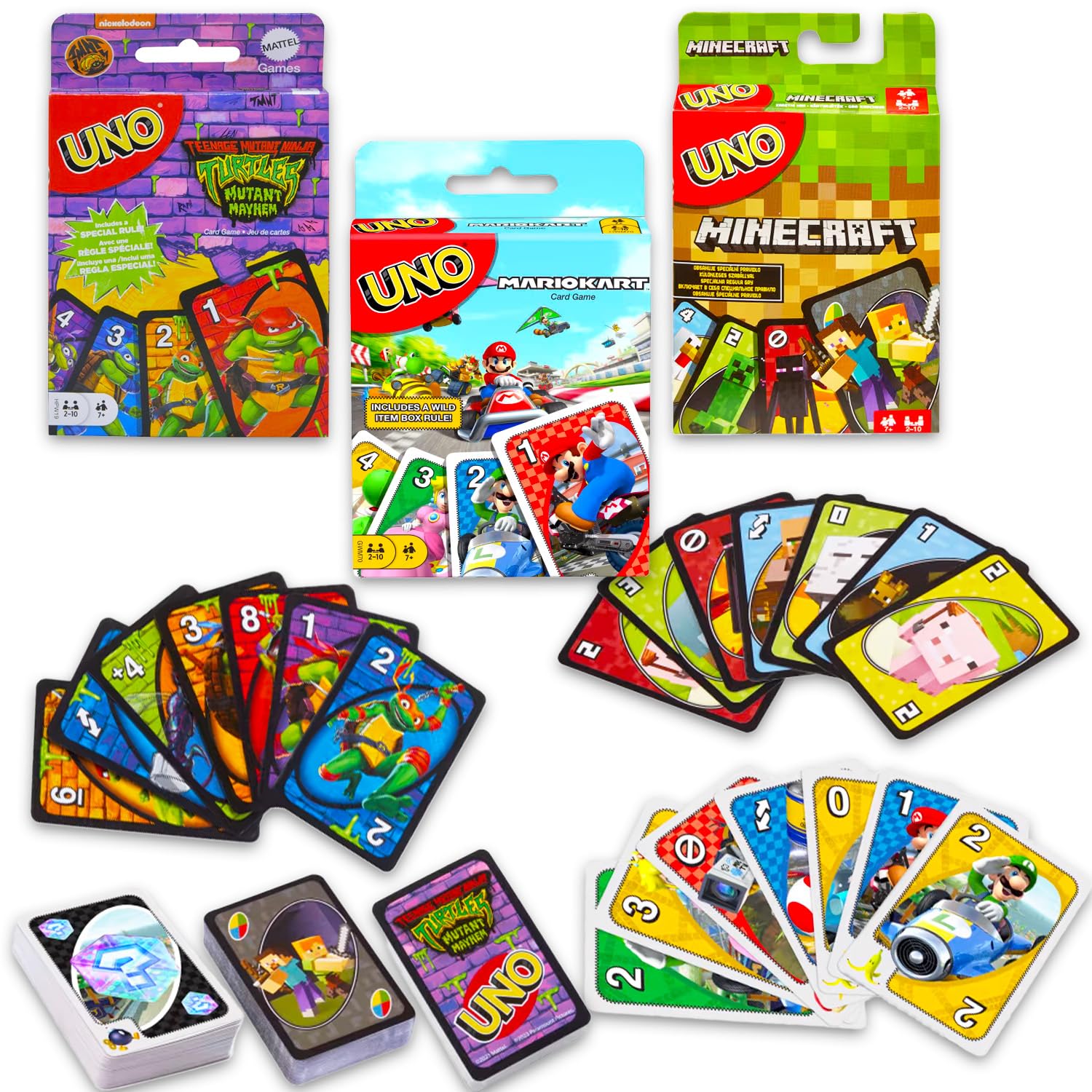 UNO Video Game Cards Set - Bundle with Minecraft, Super Mario, Teenage Mutant Ninja Turtles UNO Cards for Kids Plus Stickers, More | Minecraft, Mario,