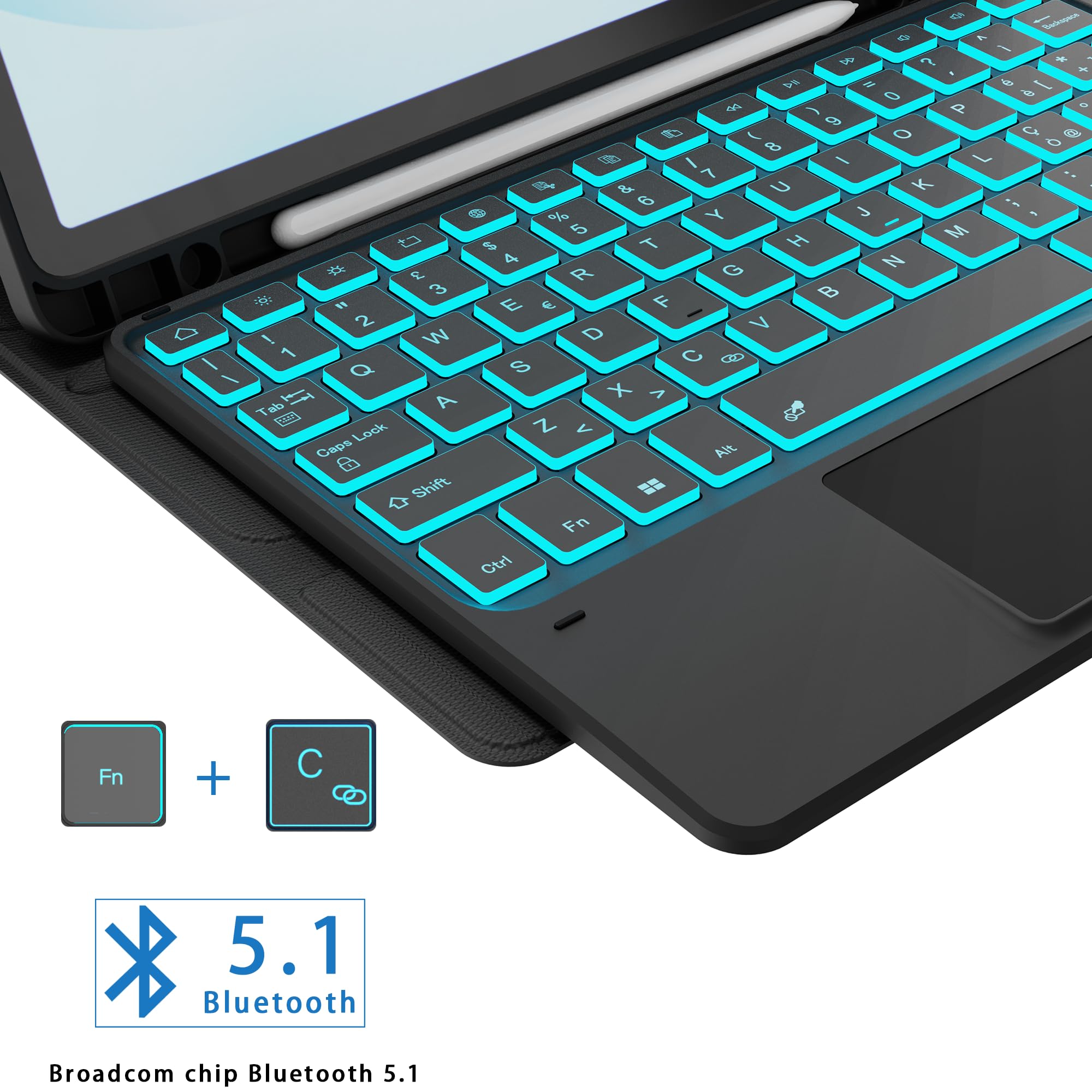 Custodia Tastiera per Samsung Galaxy Tab A11 Plus /A9+ 11 pollici - 7 Colori Illuminato Senza fili Rimovibile Tablet Tastiera con Touchpad - Layout Italiano QWERTY Cover Tastiera per Tab A11+ Nero