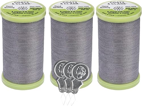 Miniatura 12 de Coats & Clark S960 - Hilo de coser para acolchado a mano, poliéster cubierto de algodón, 325 yardas, paquete de 3 unidades con 3 enhebradores