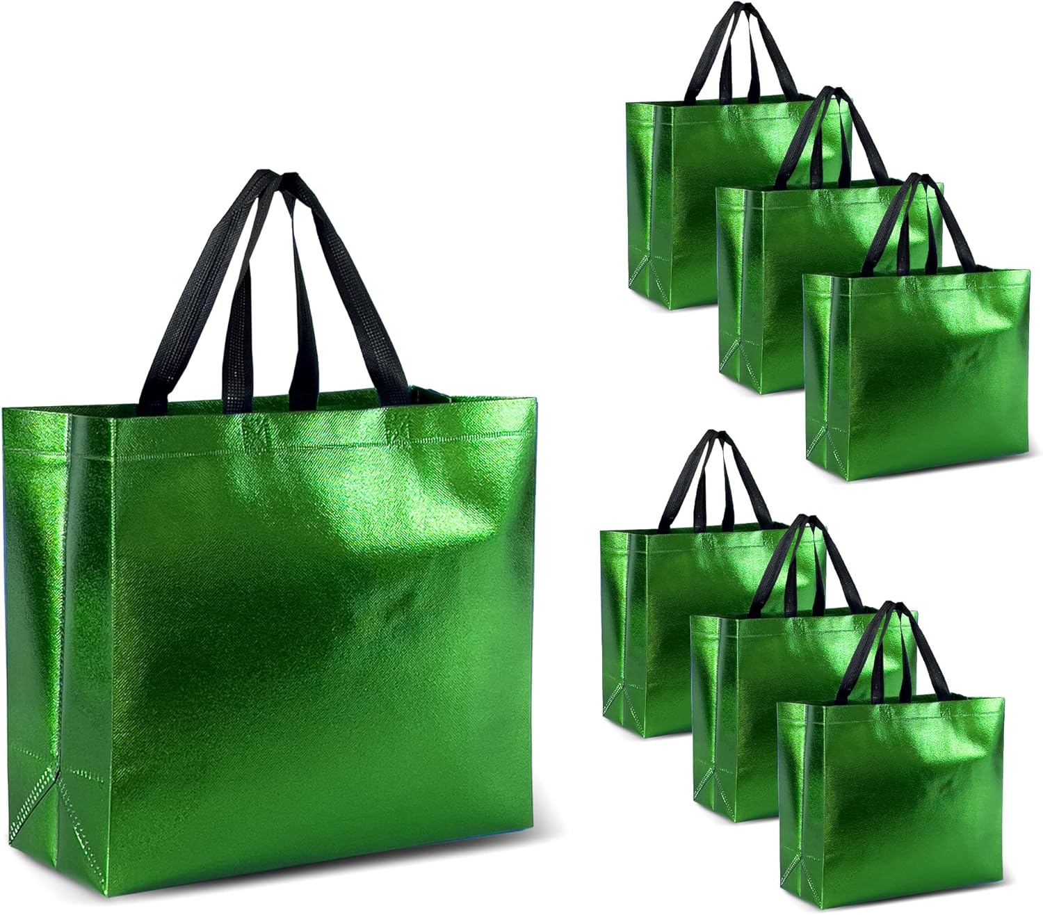 Nush Nush Set of 30 Reusable Green Gift Bags With Black Handles, Large Size, Perfect As Goodie/Birthday Gift Bags in Bulk, Party Favor Bags  13Wx5Dx11H Size