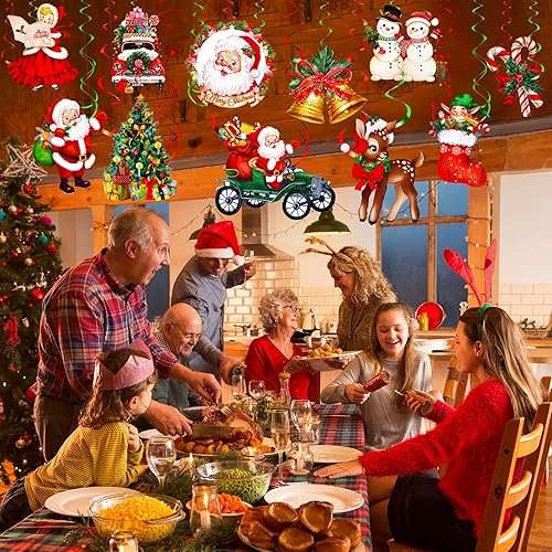 Miniatura 6 de Sumind 30 piezas de decoraciones colgantes de techo de Papá Noel de Navidad, decoraciones de remolino de Feliz Navidad, juego de decoración colgante