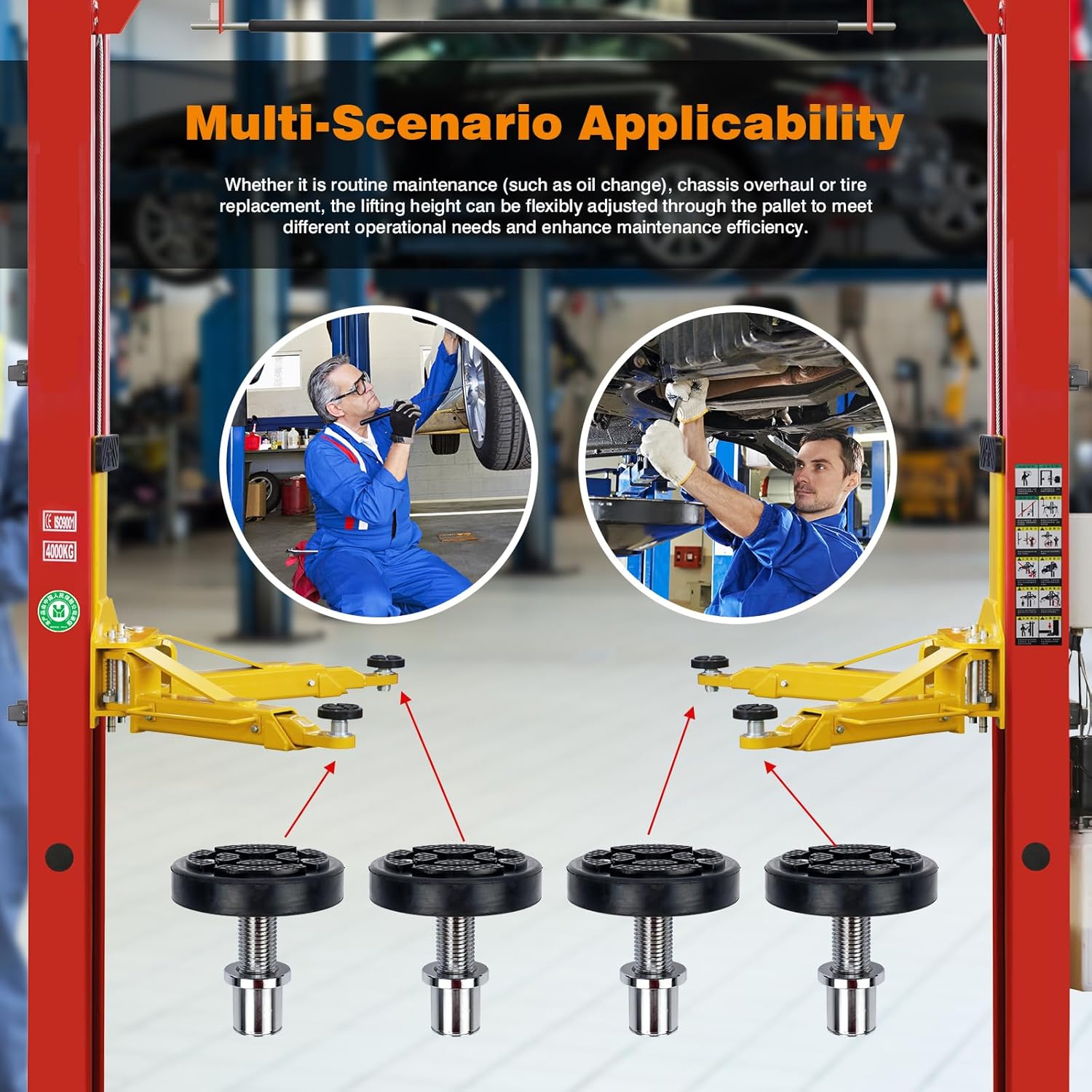 4PCS 35mm Shaft Screw Car Lift Feet Pads | Fit Bendpak Maxjax 2 Post Lift | Plus-High Rubber Tray Stable Support Heightening Feet for Car Lifts