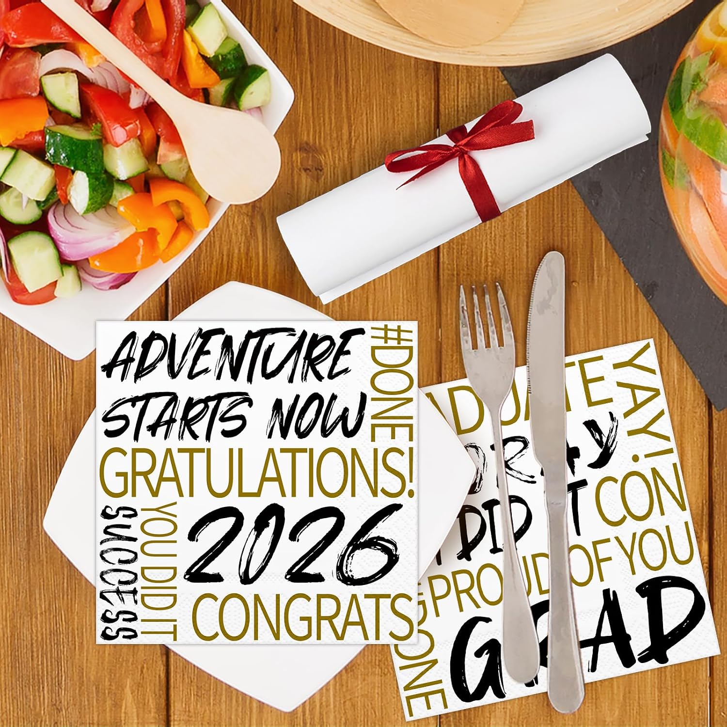 DYLIVeS Graduation Party Napkins, Black Gold Class of 2026 Congrats Grad Paper Napkins Disposable You did it Graduates Luncheon Dinner Cocktail Napkins Graduation Table Decorations, 50 Pack, 3- Ply