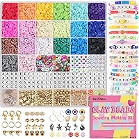 BestNow 5000pcs Clay Beads Bracelet Making Kit - Polymer Heishi Flat Beads, 300 Charms, Stretchy String for DIY Friendship Bracelets, Necklaces, Crafts for Girls 6-12