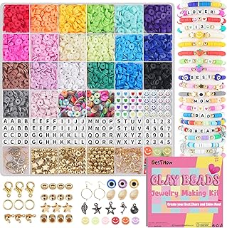BestNow Clay Beads Bracelet Making Kit 5000 Pcs Friendship Bracelet Kits Flat Beads for Jewelry Making Polymer Heishi Beads Set for Bracelet Necklace DIY Crafts Gift for Girls Ages 6-12