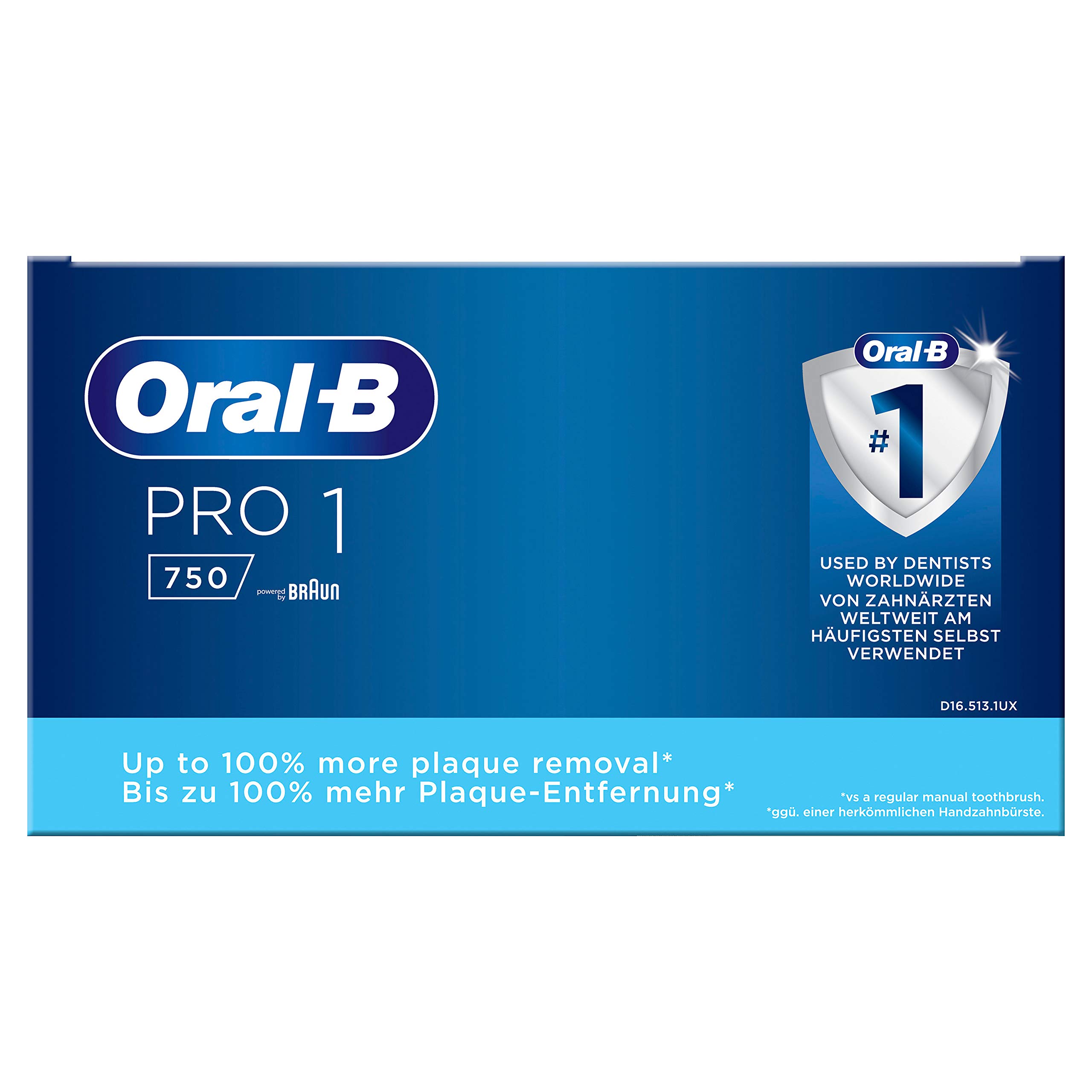 Oral-B Cepillo de dientes eléctrico Pro 1-750, con temporizador integrado, sensor de presión, 1 cabezal, batería de litio, funda de viaje, idea de regalo, diseño de edición especial, blanco