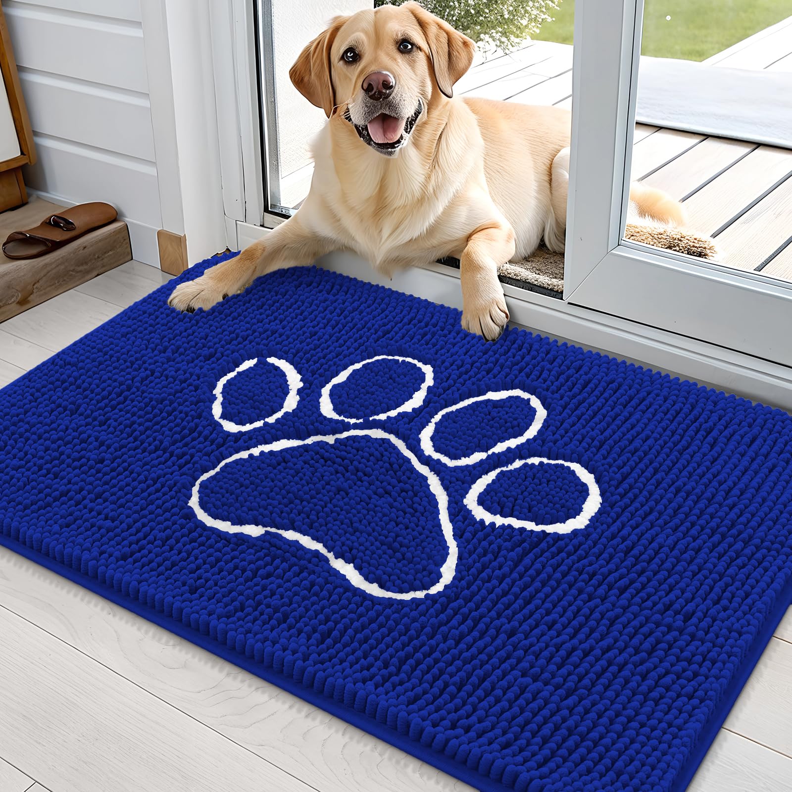 OLANLY Door Mat for Muddy Dog Paws 36x24, Ultra Absorbent Chenille Mud Doormat with Paw Print Design, Non-Slip Washable Doormat for Indoor Entryway, Quick-Dry Pet Bed Mats for Dirty Dogs, Royal Blue โ image 1