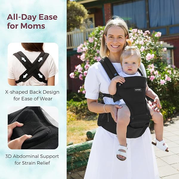 Momcozy Baby Carrier with Hip Seat, 2-in-1 Forward-Facing Carry for Active Babies, Detachable Hands-Free Infant Carrier up to 20kg, All Seasons Toddler Carrier Fits Waist Sizes up to 120cm, Black - 3