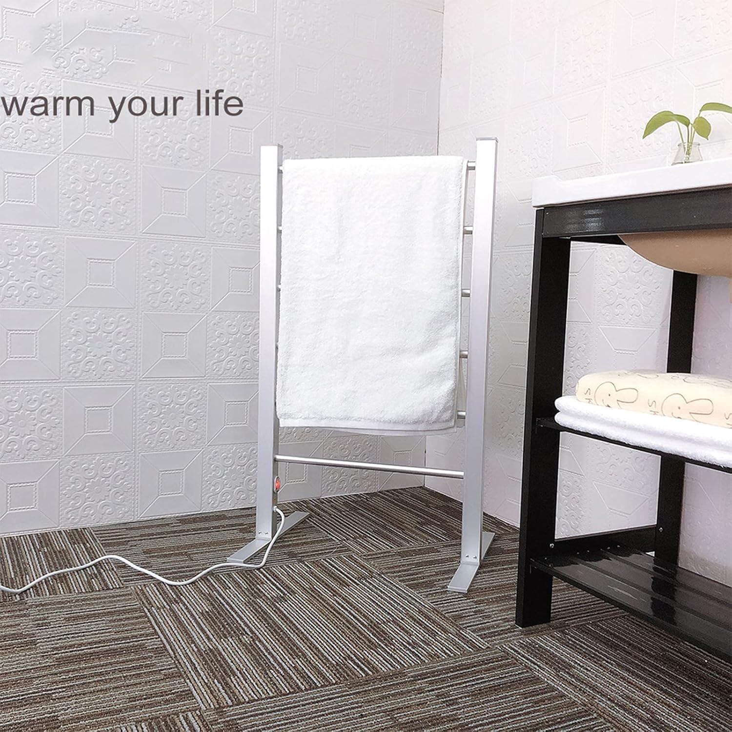 Electric Heated Towel Rack, Intelligent Thermostatic Towel Warmer Drying Rack, Space Aluminum Freestanding and Wall Mounted Home Bathroom Heated Towel Rail Radiator, Silver, 520x350x900mm