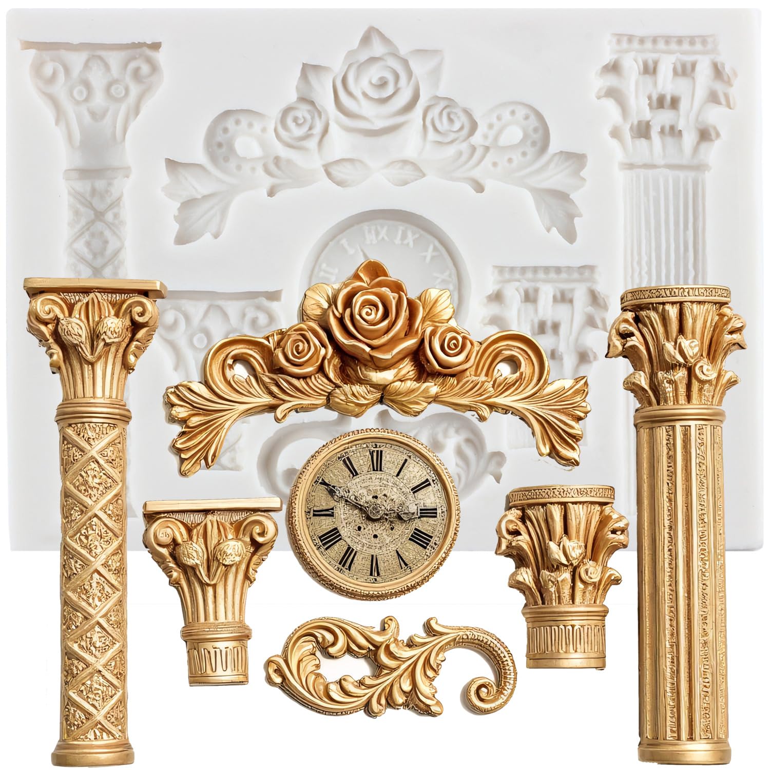 Stampo in silicone a forma di colonna romana per fondente, pilastri in marmo greco, motivo retrò europeo, orologio per cioccolatini, caramelle, decorazioni per torte, topper per cupcake,