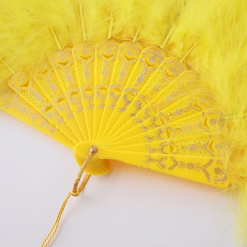 Miniatura 28 de BABEYOND Marabou Feather Fan 20s Vintage Folding Fan Flapper Hand Fan for Costume Dancing (Pink)