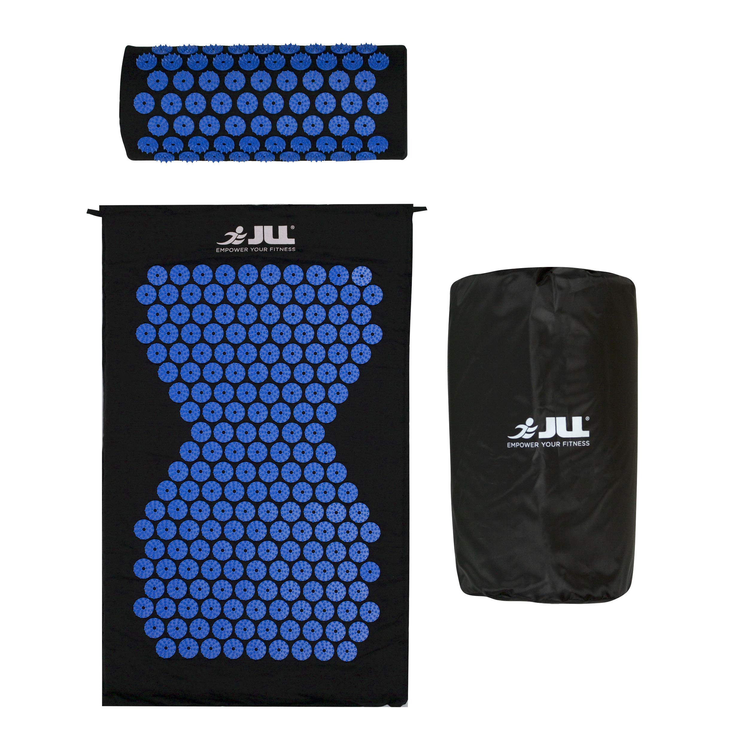 JLL FitnessAcupressure Mat Set - Prick Free Acupuncture Mat and Acupuncture Pillow for Relaxation and Pain Relief - Massage Mat, Acupressure Cushion, Washable Cover and Travel Bag (Blue)