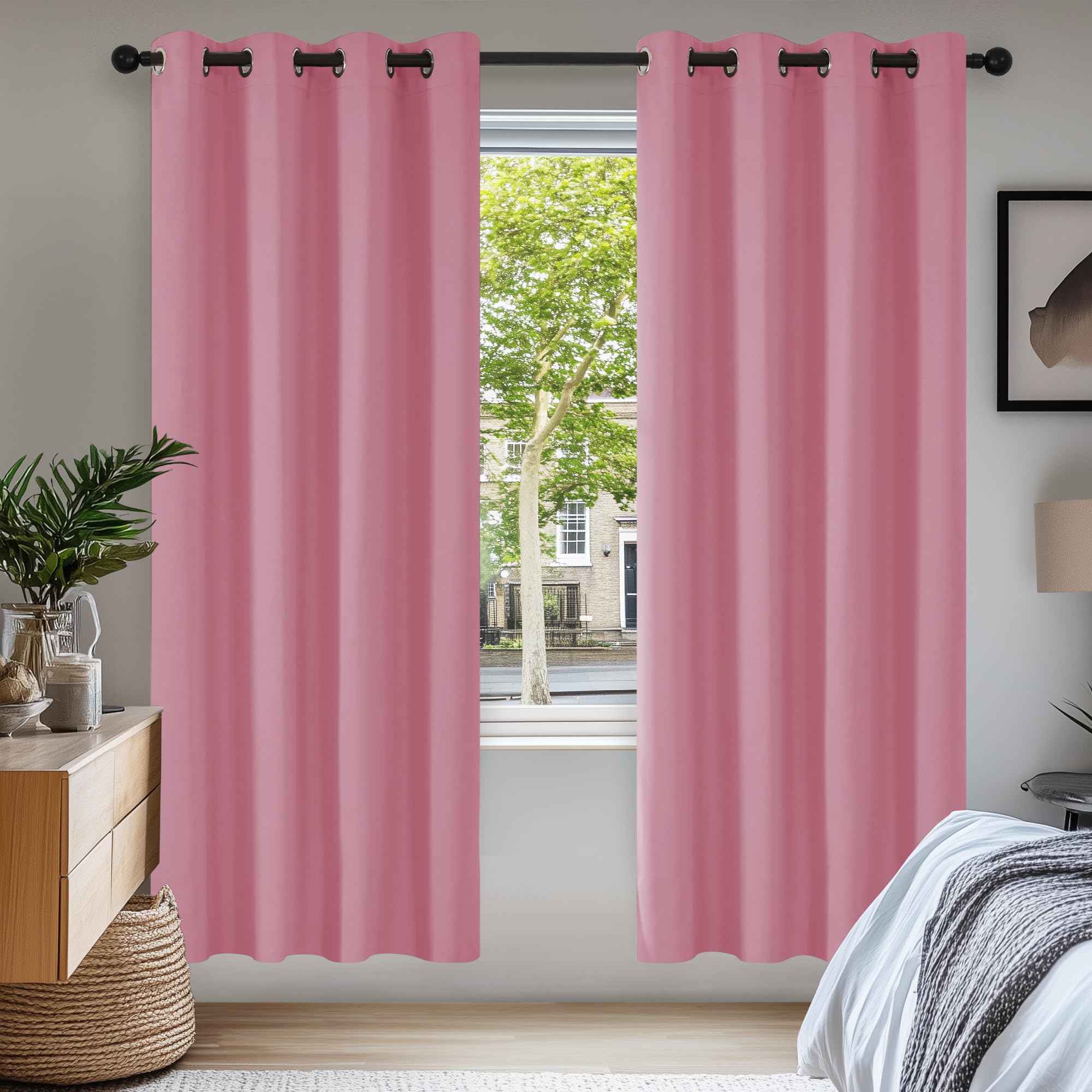 Deconovo Pink Blackout Curtains For Bedroom Kids Thermal Insulated Eyelet Blackout Curtains Nursery 46 X 72 Drop Inch 2 Panels