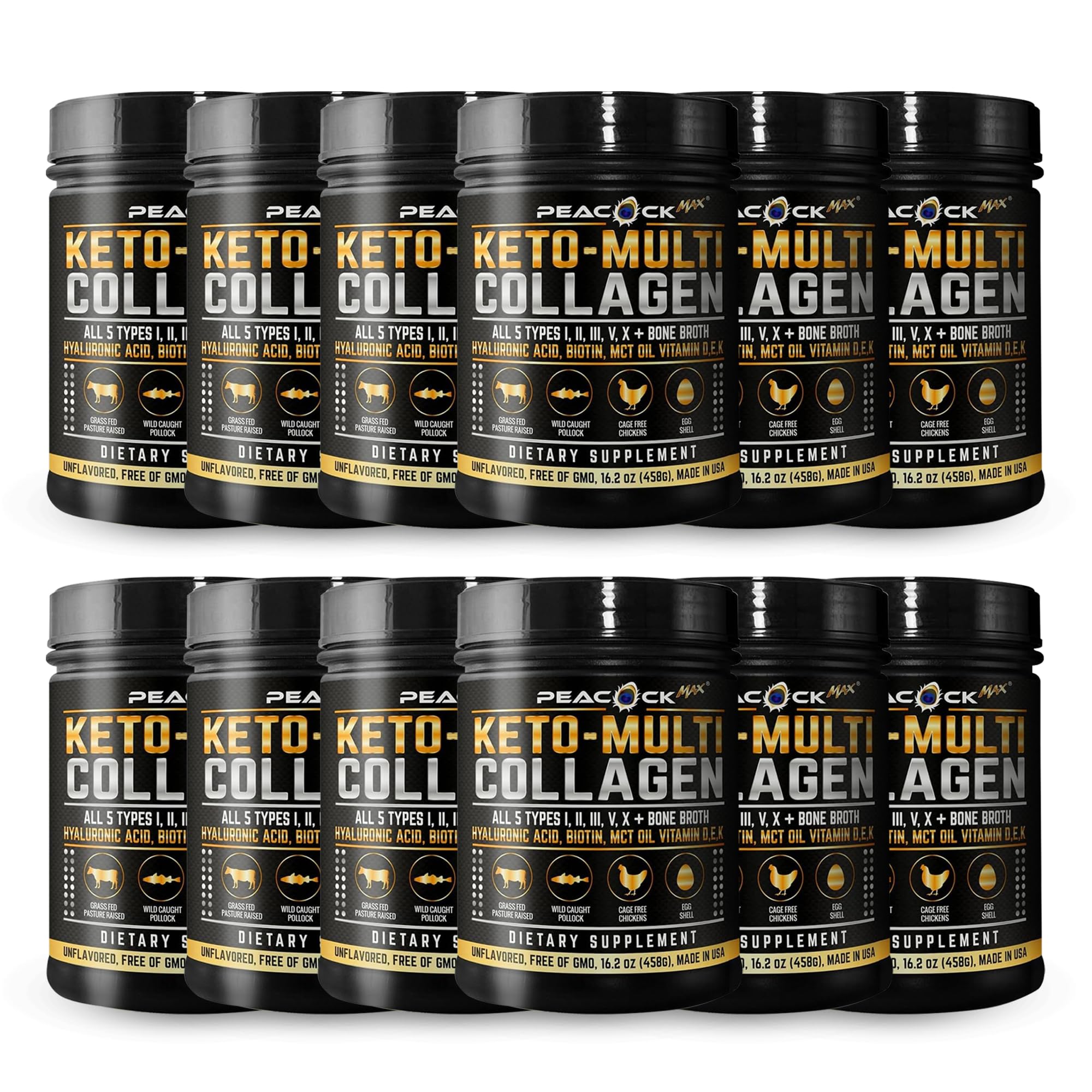 Multi Collagen Protein Powder 16 2 oz Pack of 12 5 Types with Bone Broth Hydrolyzed Peptides Biotin