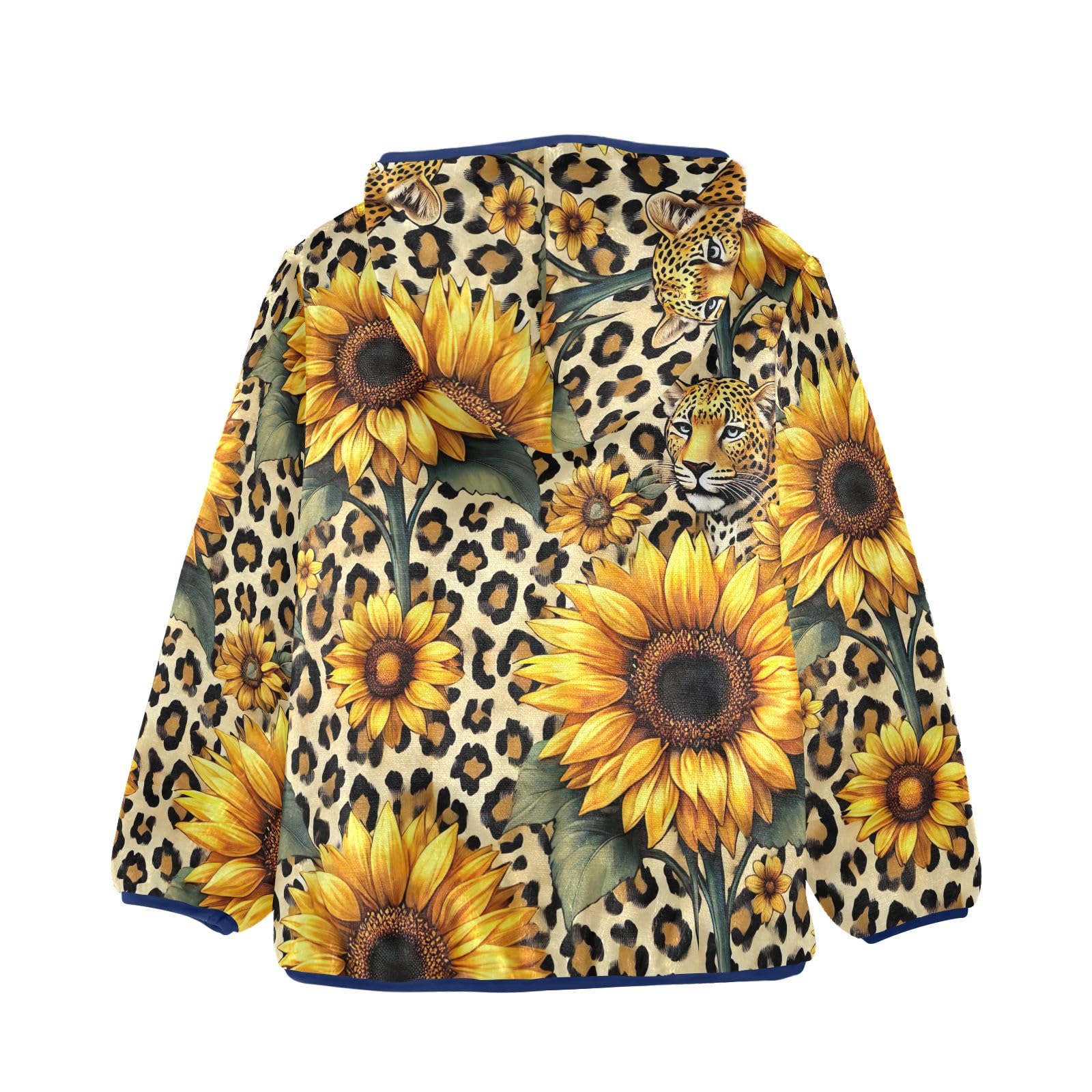 CHIFIGNO Cute Boys Fleece Jacket Sunflowers Leopard Print Kids Hoodie Toddler Sweatshirt with Pockets for Toddler and Kids, 5T