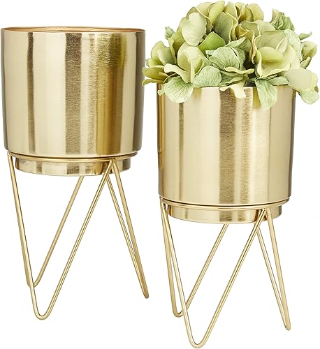 Miniatura 7 de CosmoLiving by Cosmopolitan - Maceta pequeña de metal para interiores y exteriores, con soporte extraíble, juego de 2 macetas de 6 pulgadas, 6