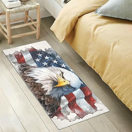 Miniatura 5 de Alfombra de baño con diseño de águila con bandera americana de 39 x 20 pulgadas, alfombra de baño lanuda suave y absorbente, antideslizante, lavable