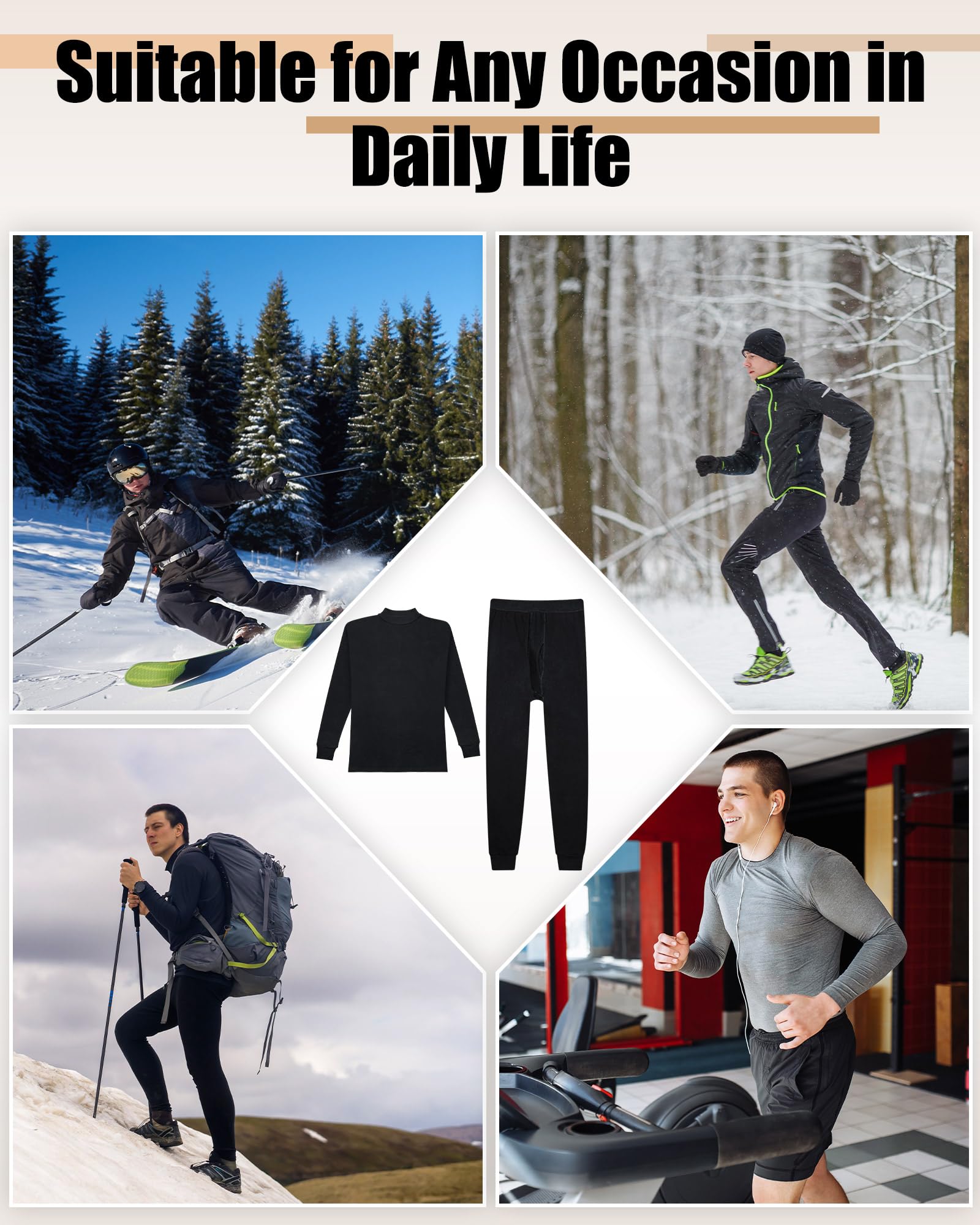 Jecery 4 Set Winter Thermounterwäsche für Herren, warme Basisschicht für Herren, kaltes Wetter, winddicht, Baumwolle, Unterteil, Hemd, Hose
