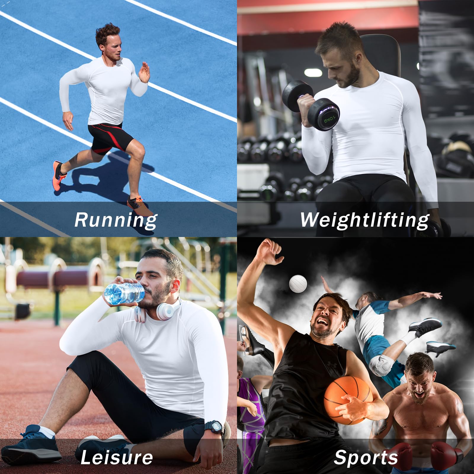 NuCamper Camiseta de Compresión de Manga Larga para Hombre, Base Layer para Correr Transpirable Secado Rápido Camiseta de Manga Larga para Running Gym Ciclismo Camisa