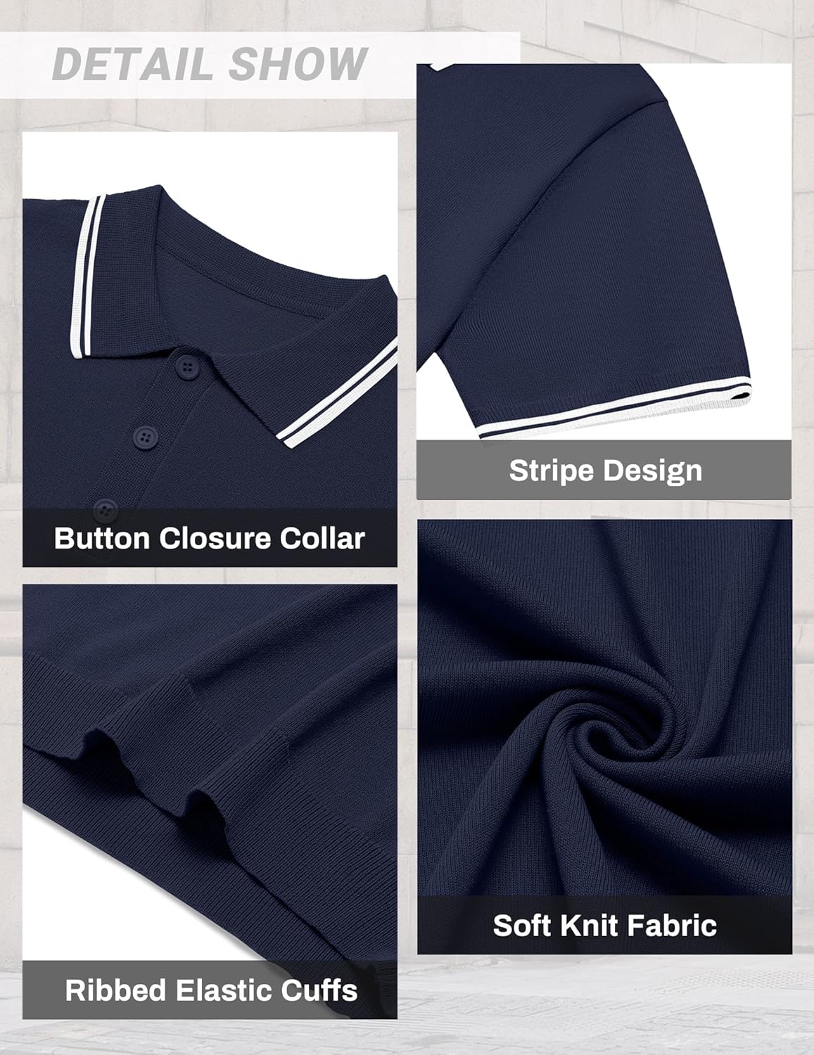 COOFANDY Men's Knit Polo Shirts Short Sleeve Casual Button Golf Polo Shirts Collared T Shirt - Image 5