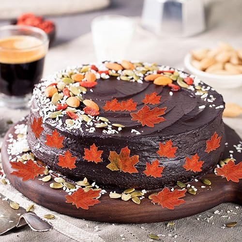 Miniatura 5 de SUSSURRO 100 piezas comestibles de hojas de otoño para cupcakes, hojas de arce, decoración comestible de hojas de oro para decoración de fiesta con