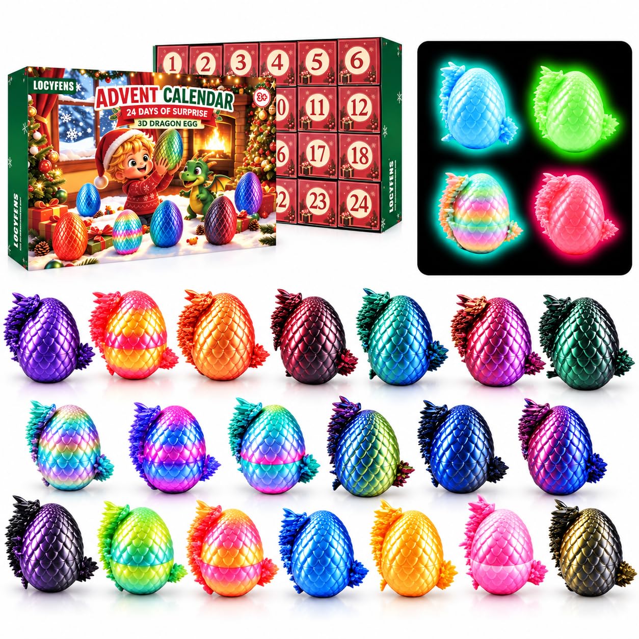 Adventskalender 3D Gedruckte Dracheneier mit Drachen Spielzeug