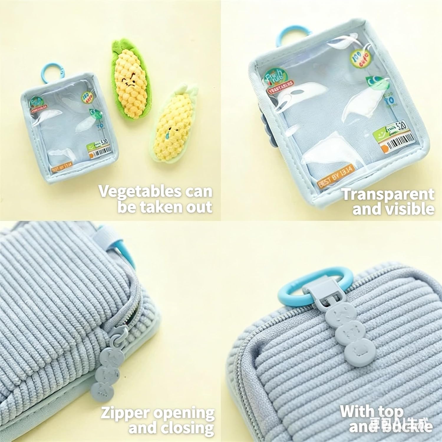 Plush Food Keychain Bag Charm with Zipper Pouch Cute Fruit Plush Charms,Portable Accessory for Handbags Backpacks image 5