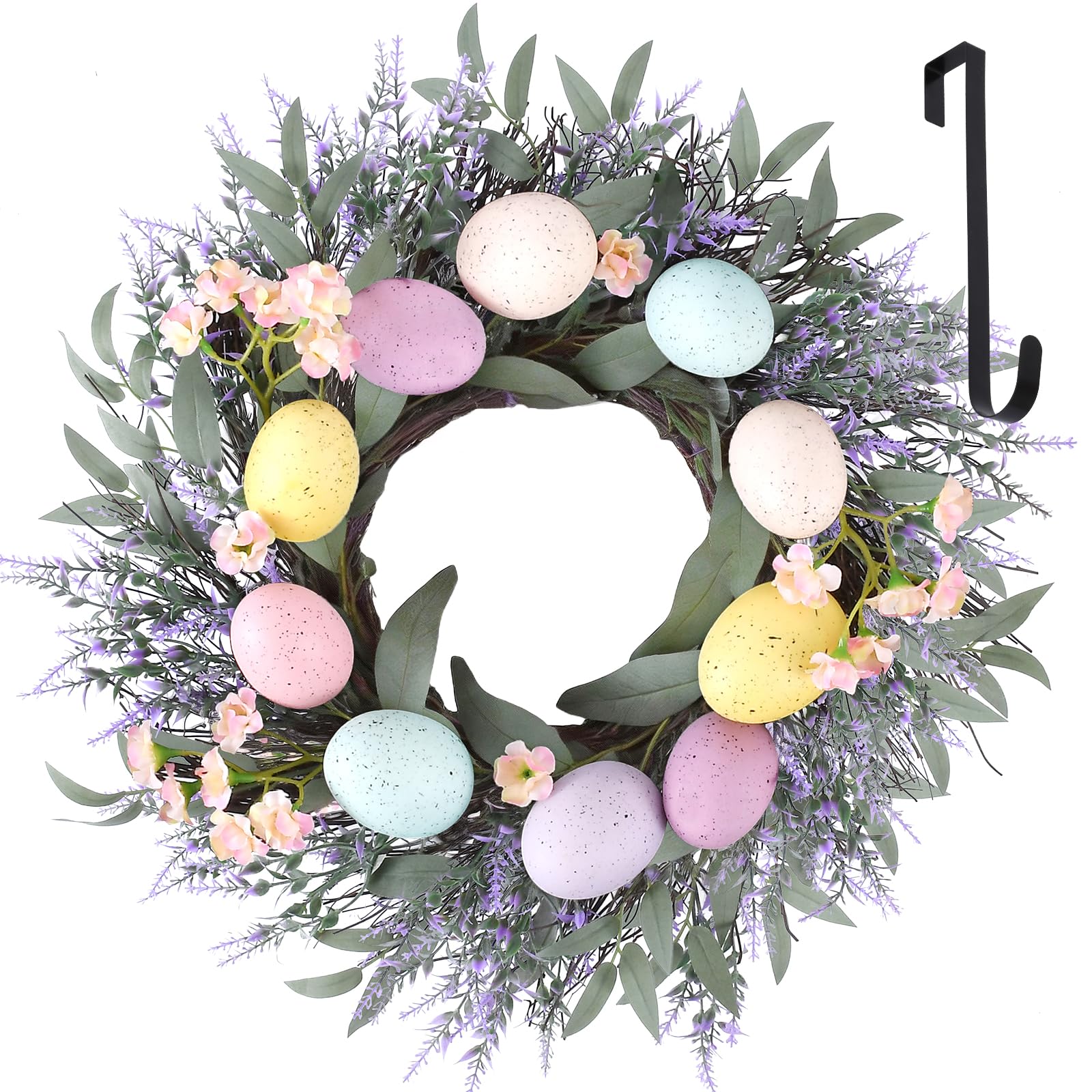 Easter Decorations 17 Inch Easter Wreaths for Front Door, Large Easter Purple Lavender Spring Flowers Wreath with Hanger for Wall Window Fireplace Indoor Outdoor Home Decorations