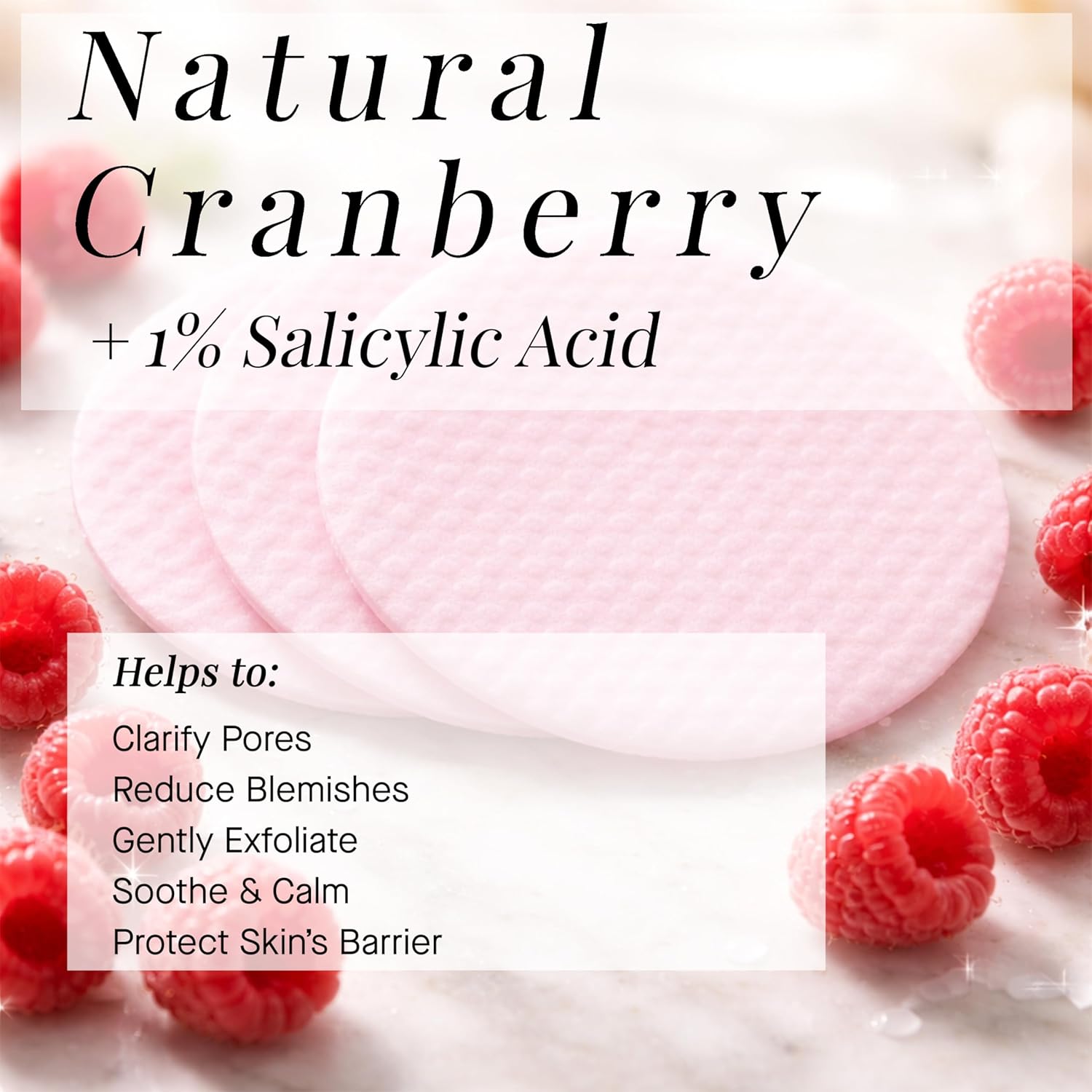 ARCONA Raspberry Clarifying Pads - Raspberry Extract, Witch Hazel, Salicylic Acid + Tea Tree Extracts Cleanse, Clarify + Protect Skin - 45 Pads, Made in The USA