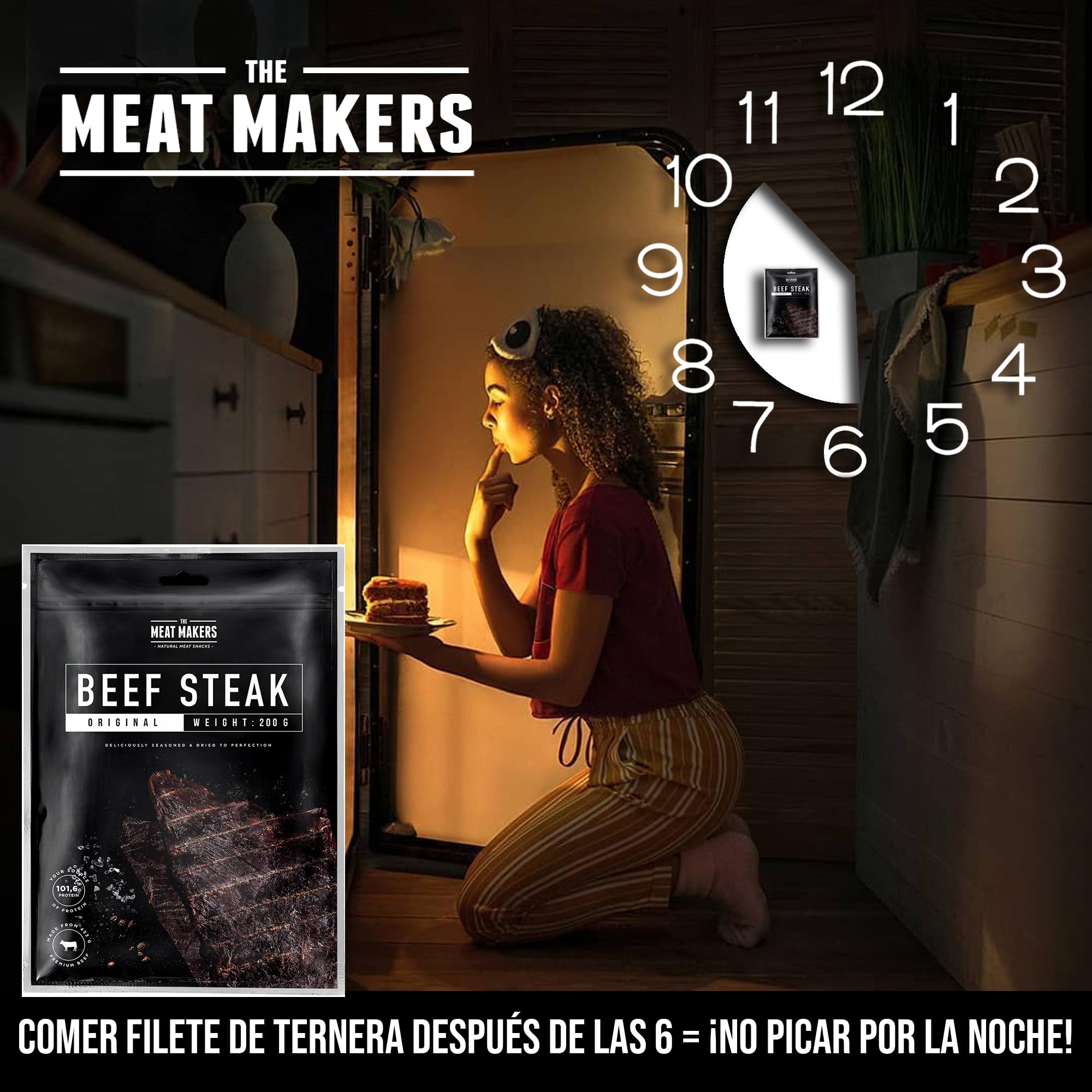 The Meat Makers Original Dried Beef Jerky Steak (400g) - Bistec de cecina de vaca seca, Cecina de Vaca, Carne Seca, Snack de Carne, Alto en Proteínas, Bajo en Calorías. Carne seca para personas.