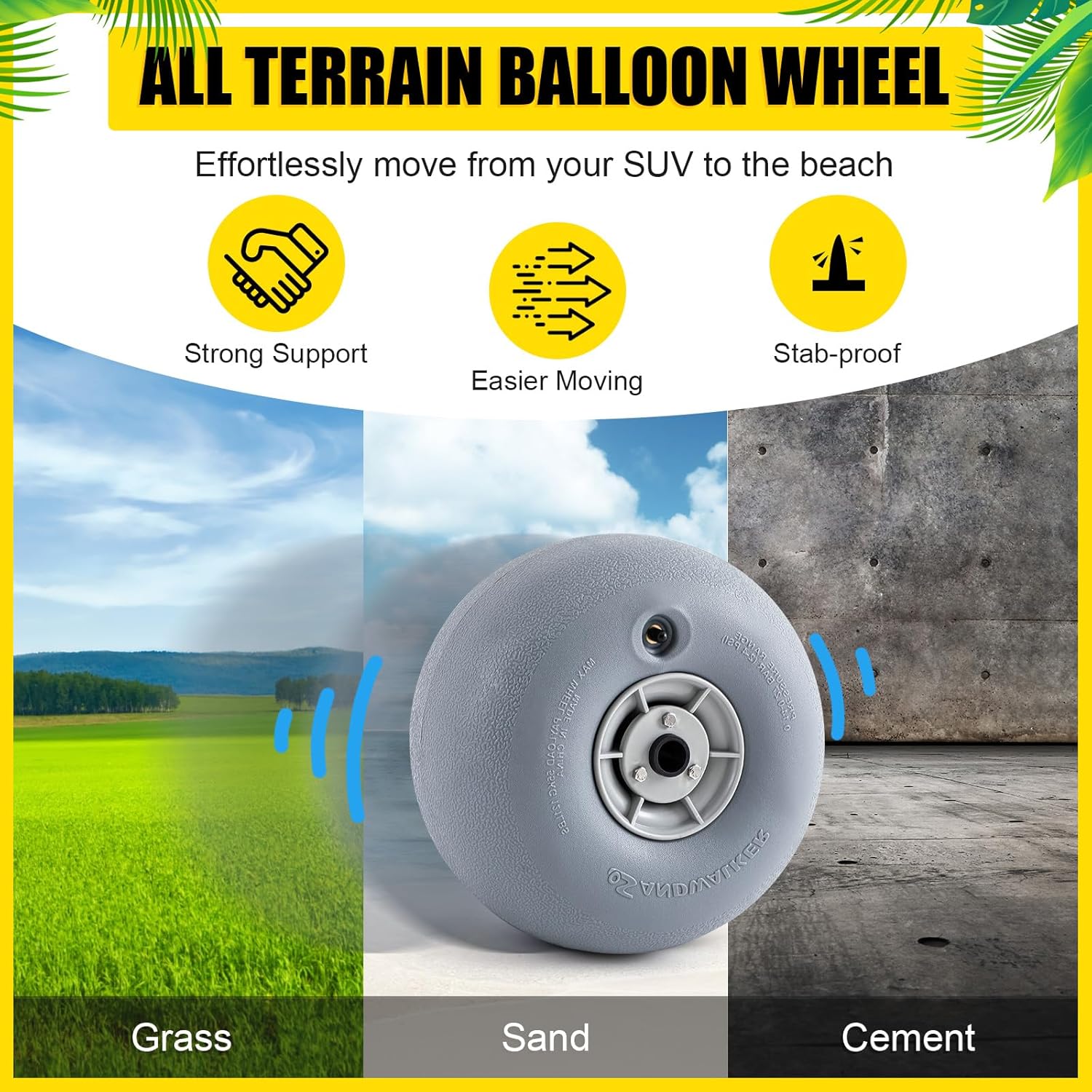 Lenwen 2 Pack PU Beach Balloon Wheels Beach Cart Tires Replacement Big Sand Wheels with 1 Air Pump for Kayak Canoe Cart Rolling Walker Wheelchair and Boat