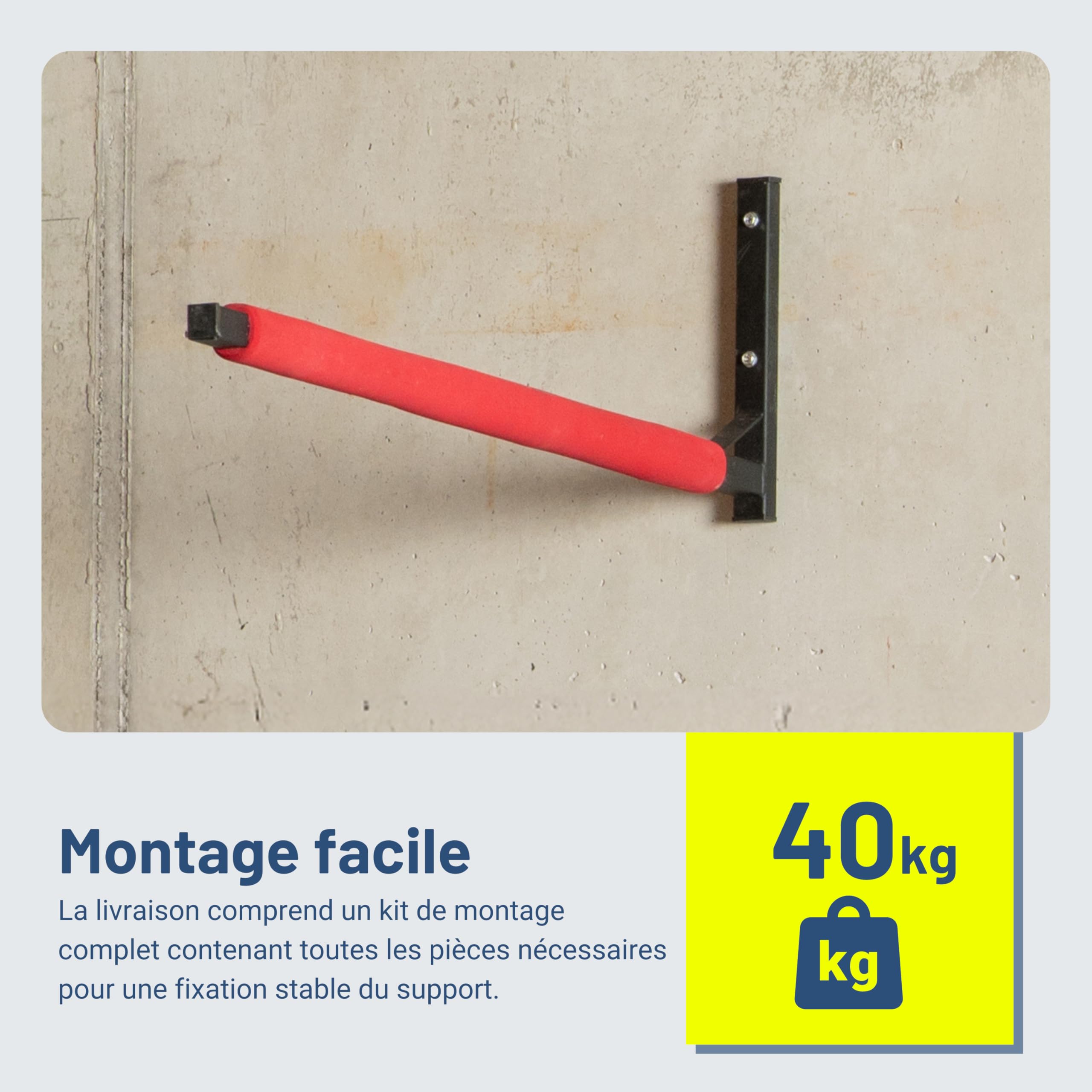 Pallit BRACKET-M Support Mural pour Coffre de Toit, Canoë et Kayak - 40 kg | Support universel rembourré pour garage et cave. Idéal pour planches de surf, SUP, échelles, skis ou porte-bagages de toit.