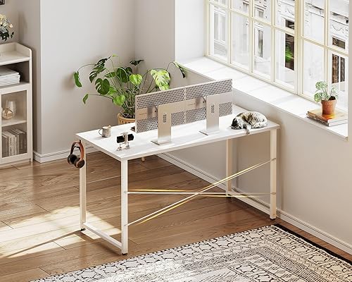 Miniatura 6 de Casaottima Escritorio pequeño de computadora de 48 pulgadas para oficina en casa, mesa de estudio para espacios pequeños, escritorio simple y