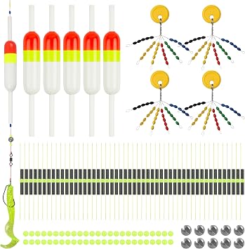 Fishing Slip Bobber Float Kit, Wood Slip Bobbers for Fishing Floats Bobbers Split Shot Sinkers for Crappie Panfish Trout Bass Walleye