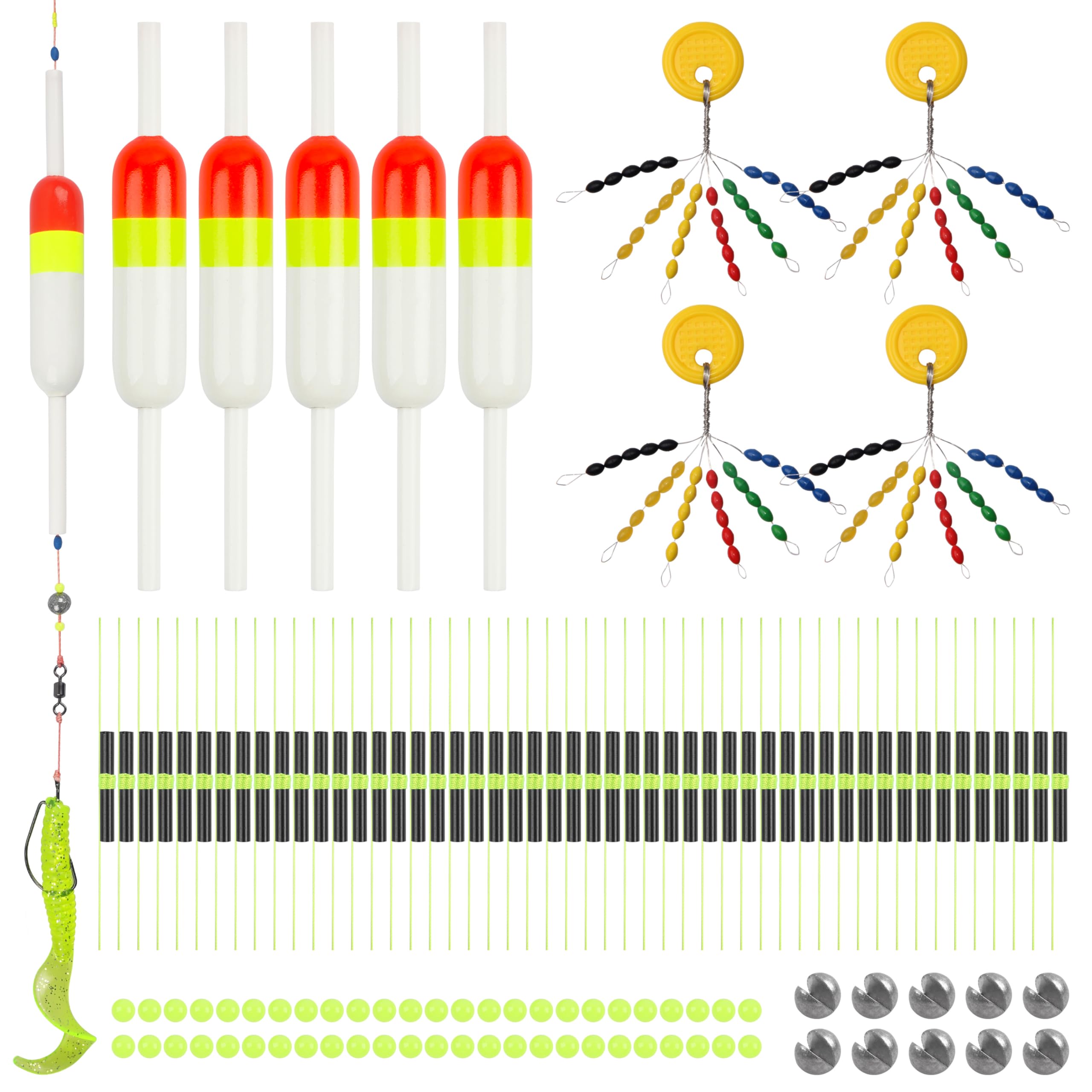 FUSIGO Fishing Slip Bobber Float Kit, Wood Slip Bobbers for Fishing Floats Bobbers Split Shot Sinkers for Crappie Panfish Trout Bass Walleye