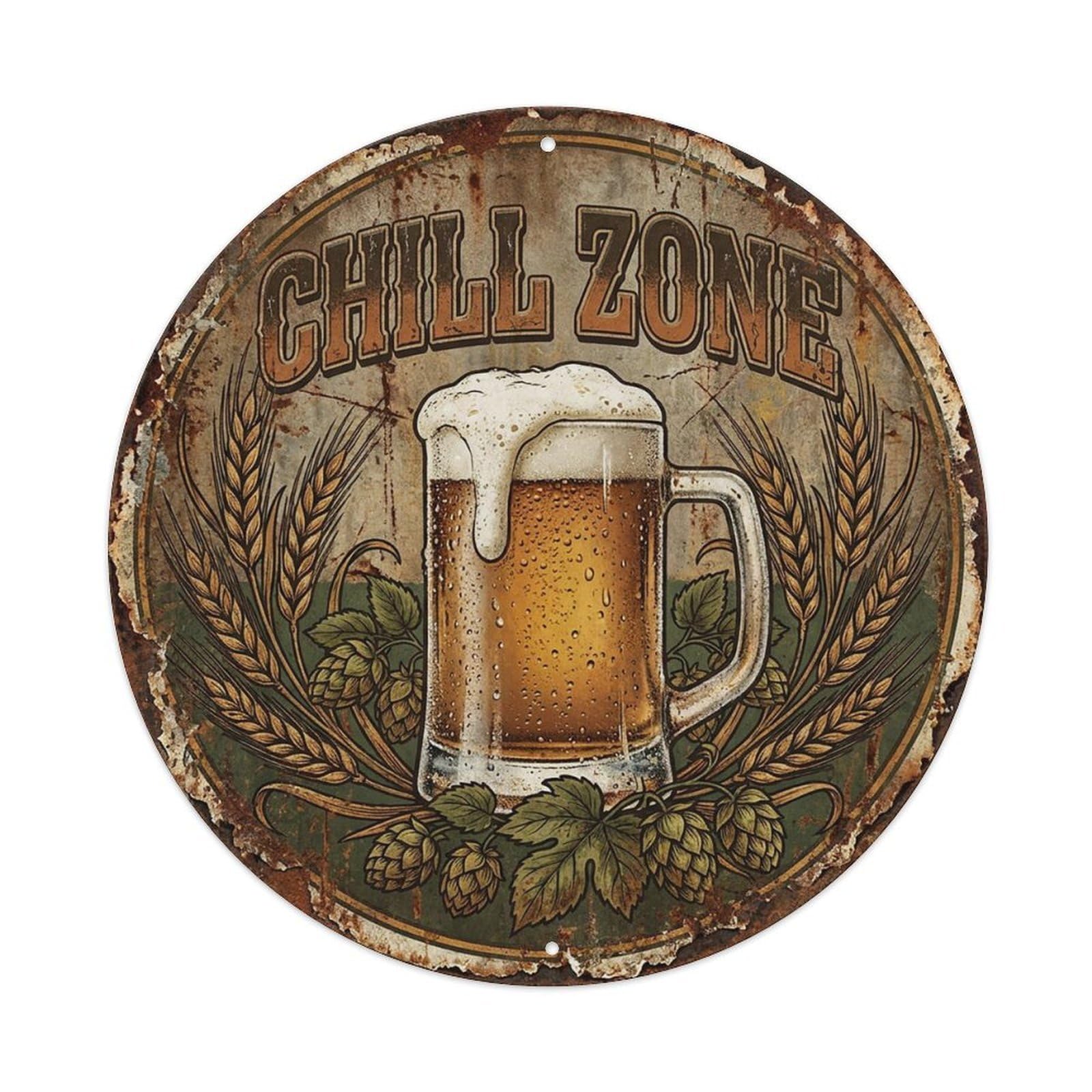 Vintage Beer Drinkware Chill Zone Retro Bar for Pub Vintage Metal Tin Sign Plaque Wall Decor for Cafe, Club Bar, Office, Garden Metal Poster 8x8Inch