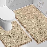 Vista 58 de Smiry - Juego de alfombras de baño de 2 piezas, suaves, absorbentes, de felpilla, lavables a máquina, antideslizantes, para bañera, ducha y piso Gris
