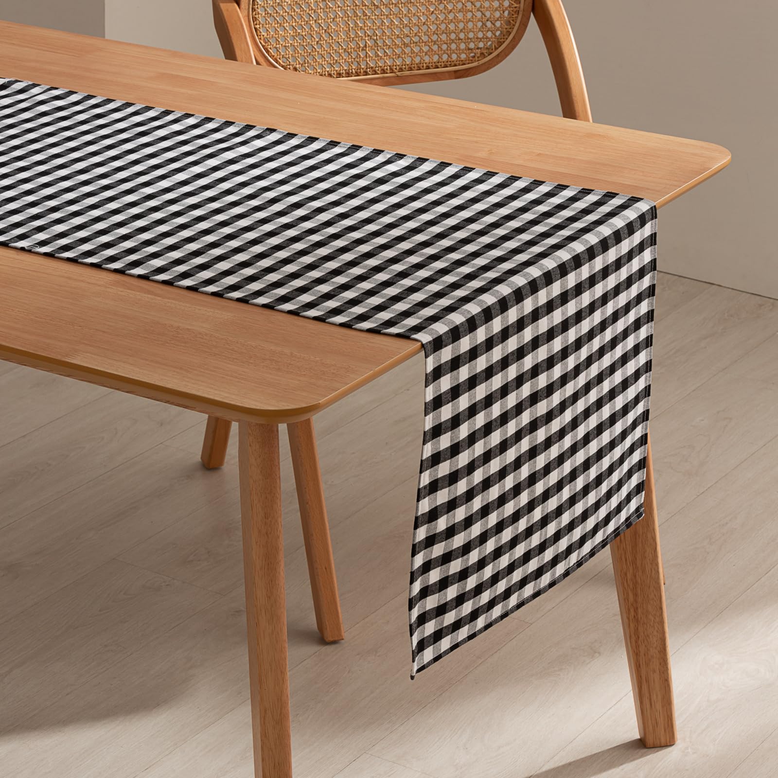 Gamusi Black/White Rectangular Table Runner Stain Resistant Waterproof Vichy Checkered 45 X 170 Cm Cotton Feel Breathable And Soft,