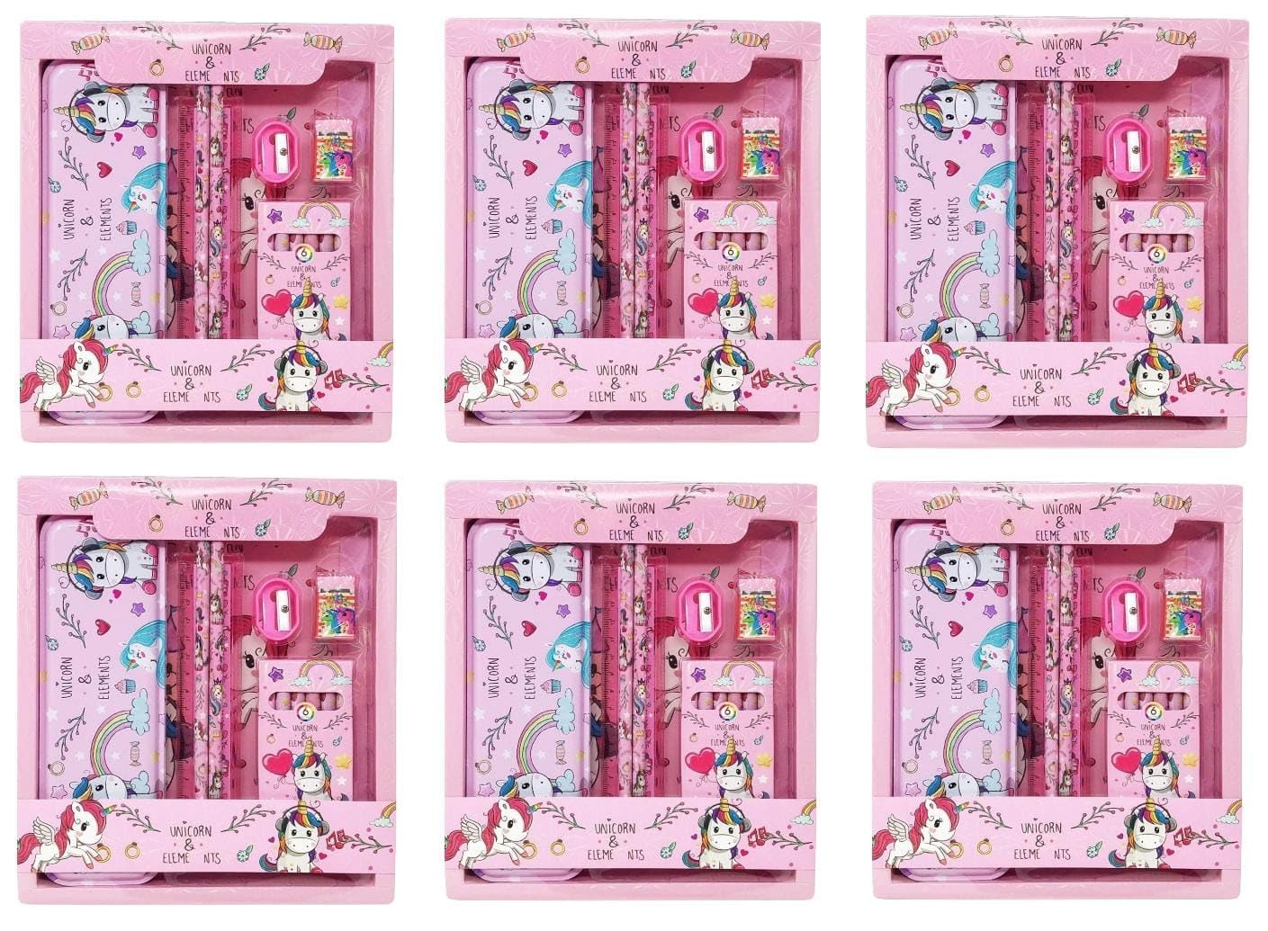 TERA 13 Metal Return Gifts Stationery Set for Kids School Statonery Items(6 pcs)Unicorn Stationery Set for Kids Pencil Box with Stationery Items|Pencil Eraser Sharpener Kit for Girls,Boys,Multicolour