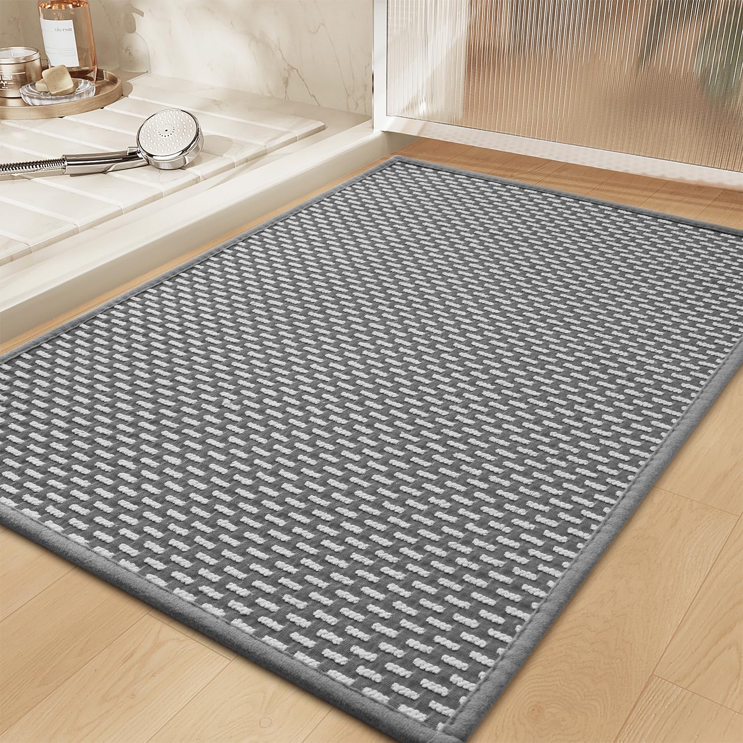 Photo 1 of (2 PACK)RESARE Non Slip Bath Mat - Machine Washable Bathroom Rug, Super Absorbent Quick Dry Bath Mat, Bath Rug Ultra Soft Rug for Bathroom Floor, 17"x24" Dark Grey