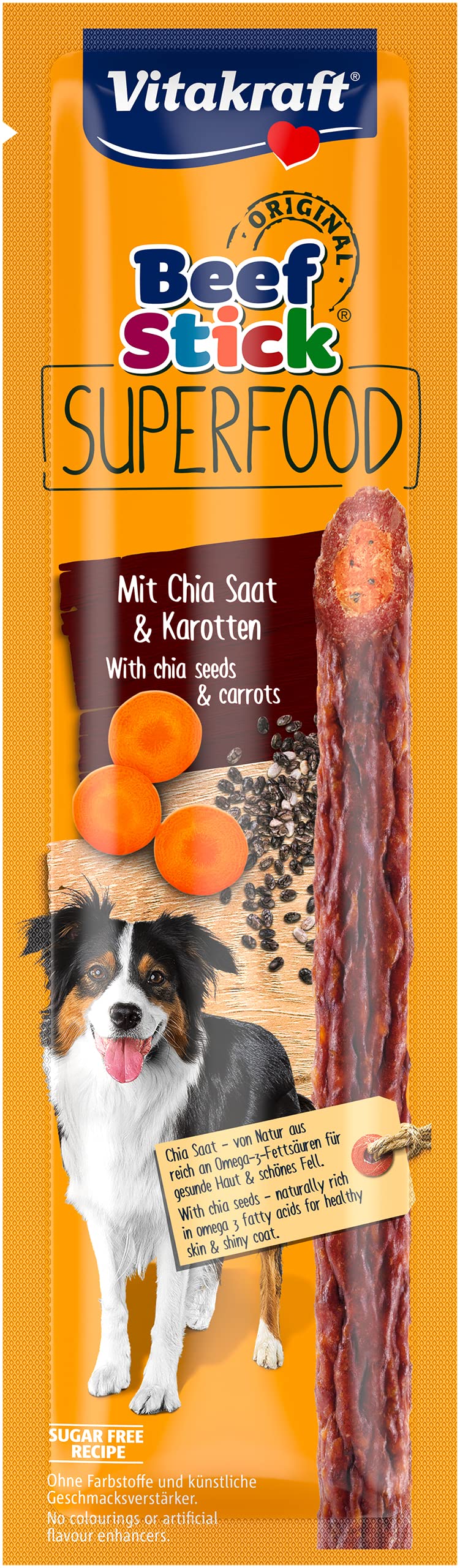 Vitakraft - Beef Stick Superfood, Snack para Perros de Carne con Zanahoria y Chía - 25 g